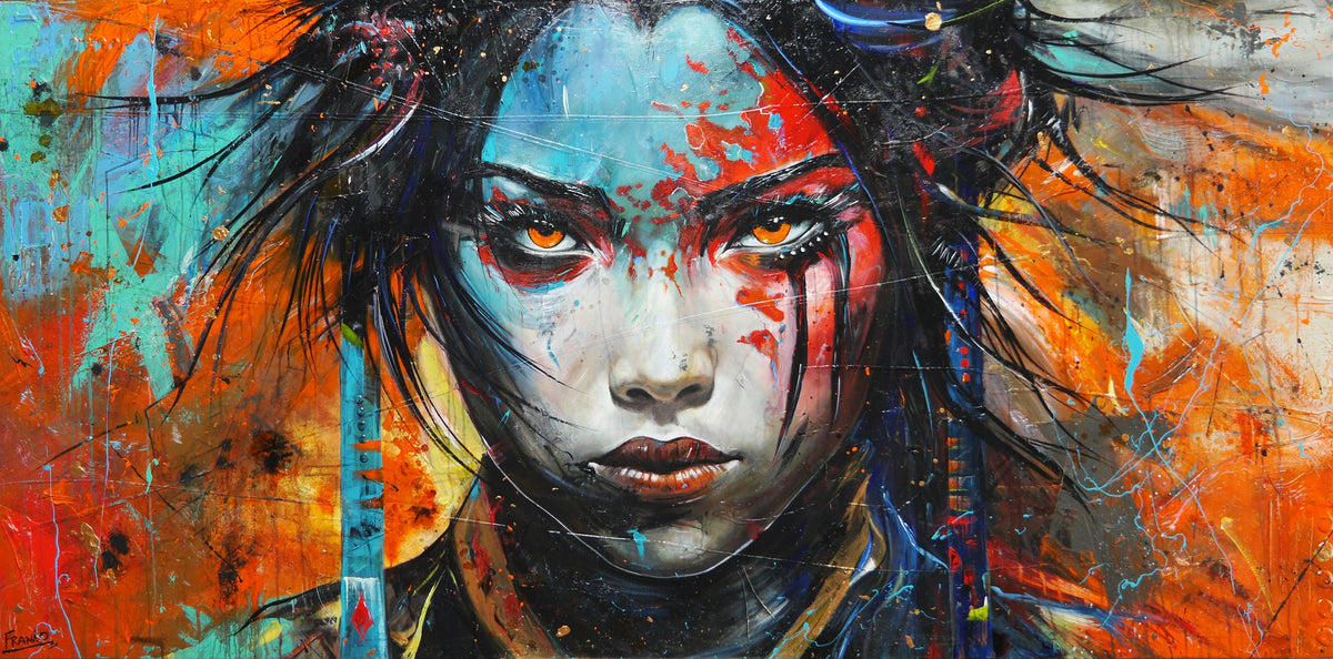 Enchanted 240cm x 120cm FRAMED Japanese Warrior Abstract Realism Textured Painting