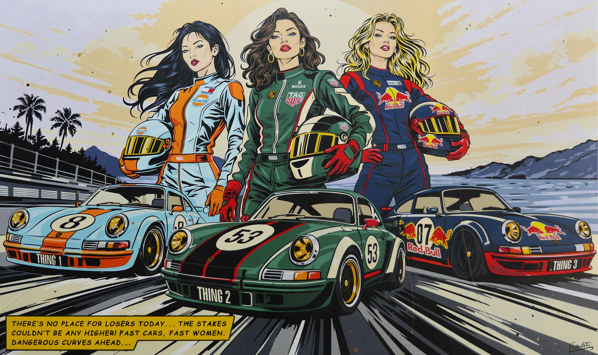 Fast Cars, Fast Women 200cm x 120cm Porsche Classic Pop Art Painting