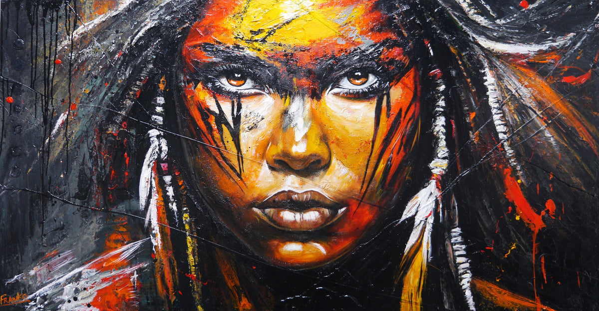 Onyx 190cm x 100cm FRAMED Warrior Abstract Realism Textured Painting