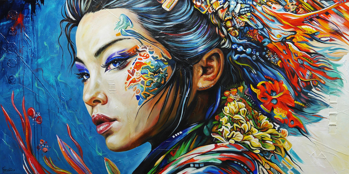Isadora 240cm x 120cm FRAMED Geisha Abstract Realism Textured Acrylic Art
