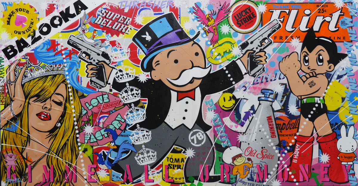 On The Run 190cm x 100cm Monopoly Man Textured Urban Pop Art Painting