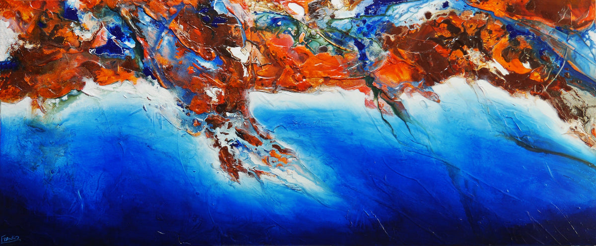 Ochre and Ocean 240cm x 100cm Oxide Blue Textured Abstract Painting