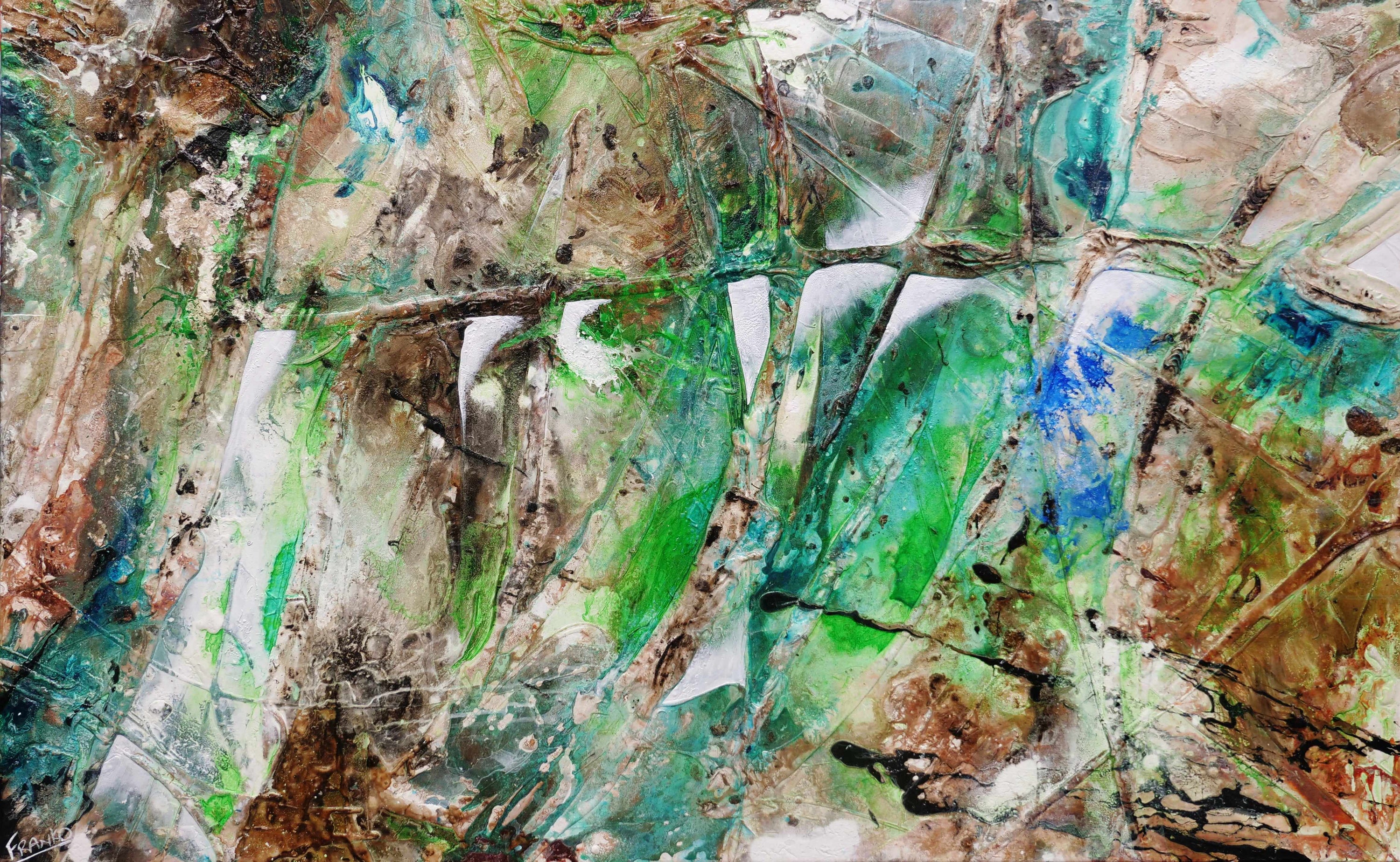 Palm Springs Bling 160cm x 100cm Green Rust Textured Abstract Painting (SOLD)-Abstract-[Franko_Artist]-[Australian_artist]-[Gold_Coast]-[Brisbane]-[modern]-[contemporary]-[original]-[Large_artwork]-Franklin Art Studio