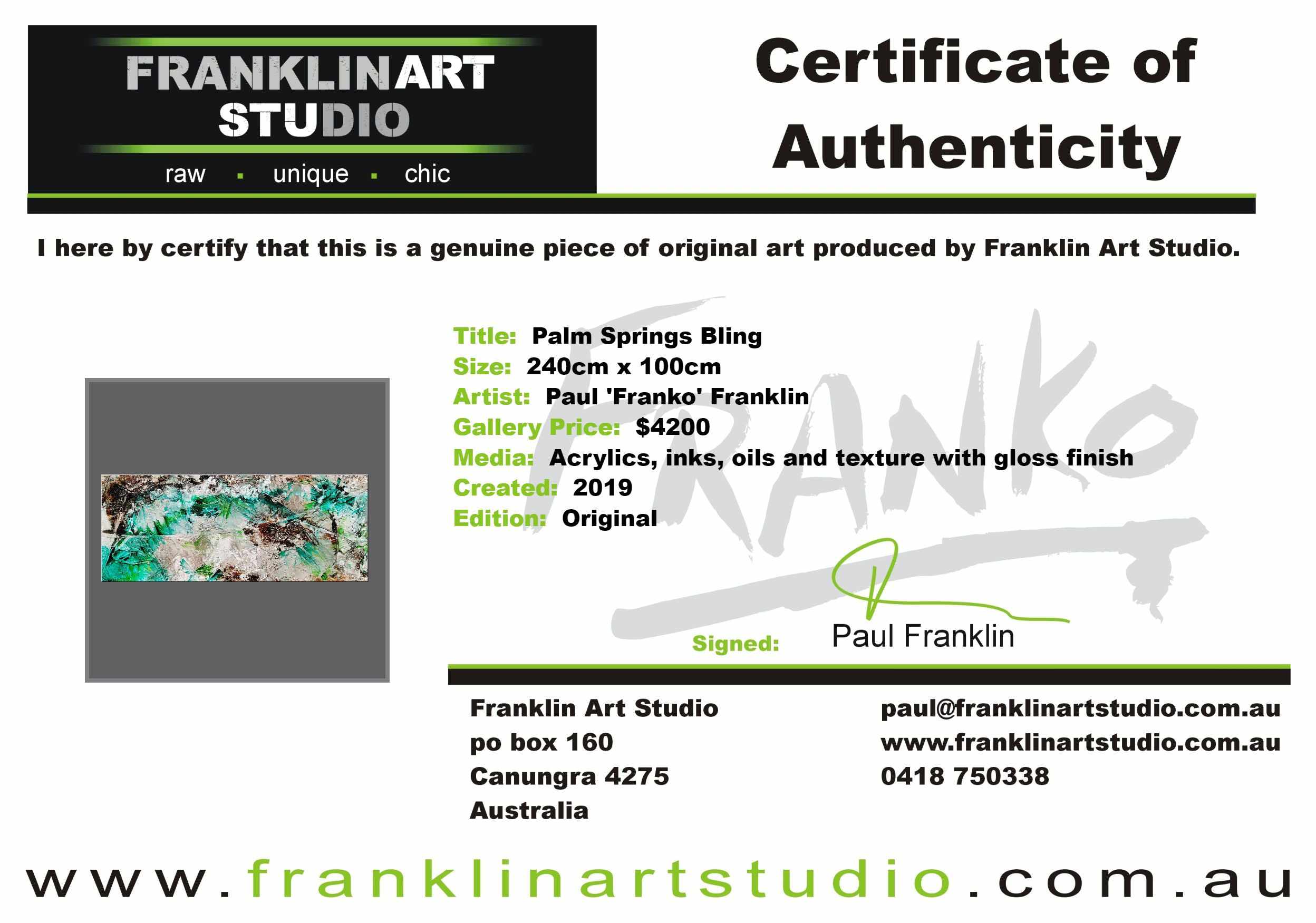 Palm Springs Bling 240cm x 100cm Cream Green Textured Abstract Painting (SOLD)-Abstract-[Franko_Artist]-[The_Block]-[Dream_Homes]-[ideas]-[Grand_Designs]-[Art_Lover]-Franklin Art Studio