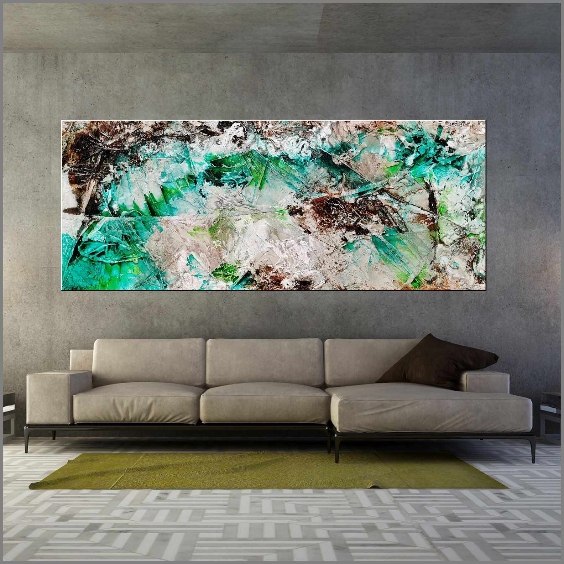 Palm Springs Bling 240cm x 100cm Cream Green Textured Abstract Painting (SOLD)-Abstract-[Franko_Artist]-[Australian_artist]-[Gold_Coast]-[Brisbane]-[modern]-[contemporary]-[original]-[Large_artwork]-[The_Block]-[Dream_Homes]-[ideas]-[Grand_Designs]-[Art_Lover]-Franklin Art Studio