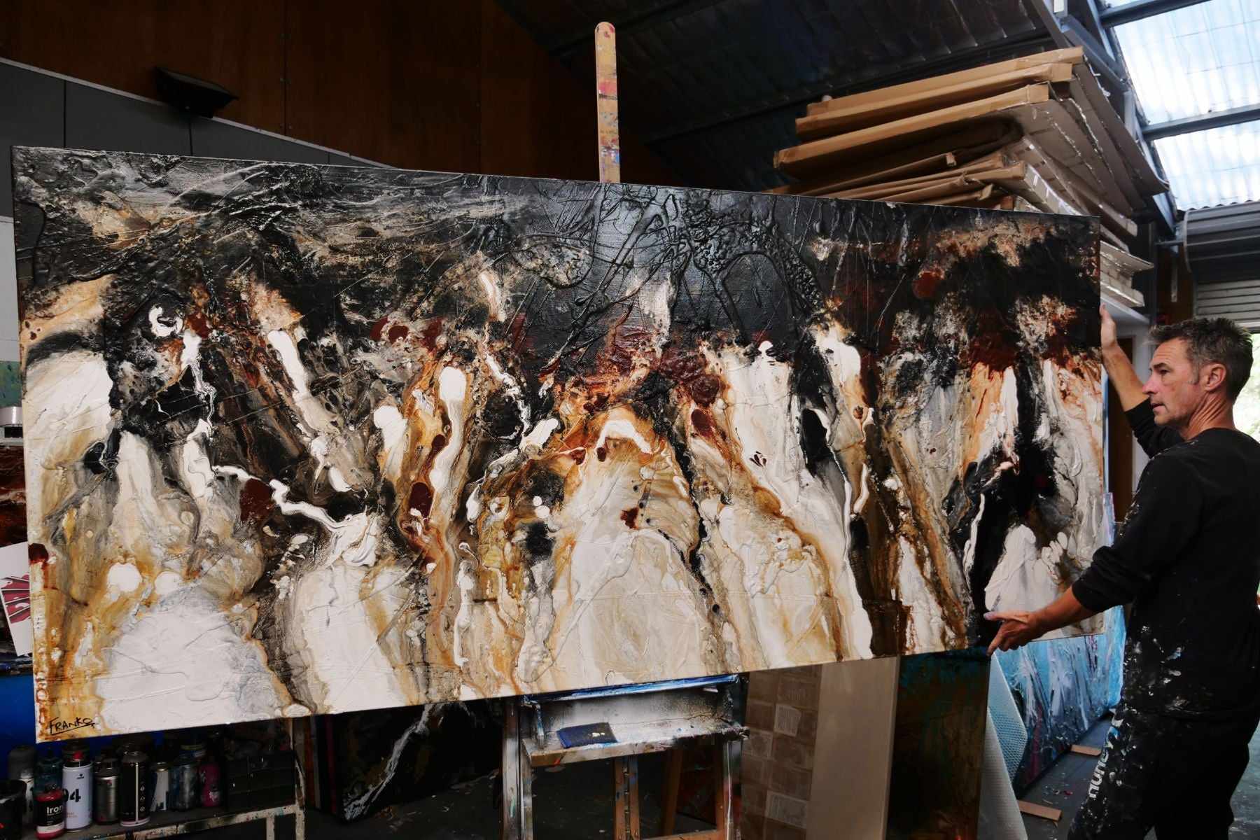 Pangea 270cm x 120cm Black Oxide Rust Textured Abstract Painting (SOLD)-Abstract-[Franko_Artist]-[The_Block]-[Dream_Homes]-[ideas]- [Grand_Designs]-Franklin Art Studio