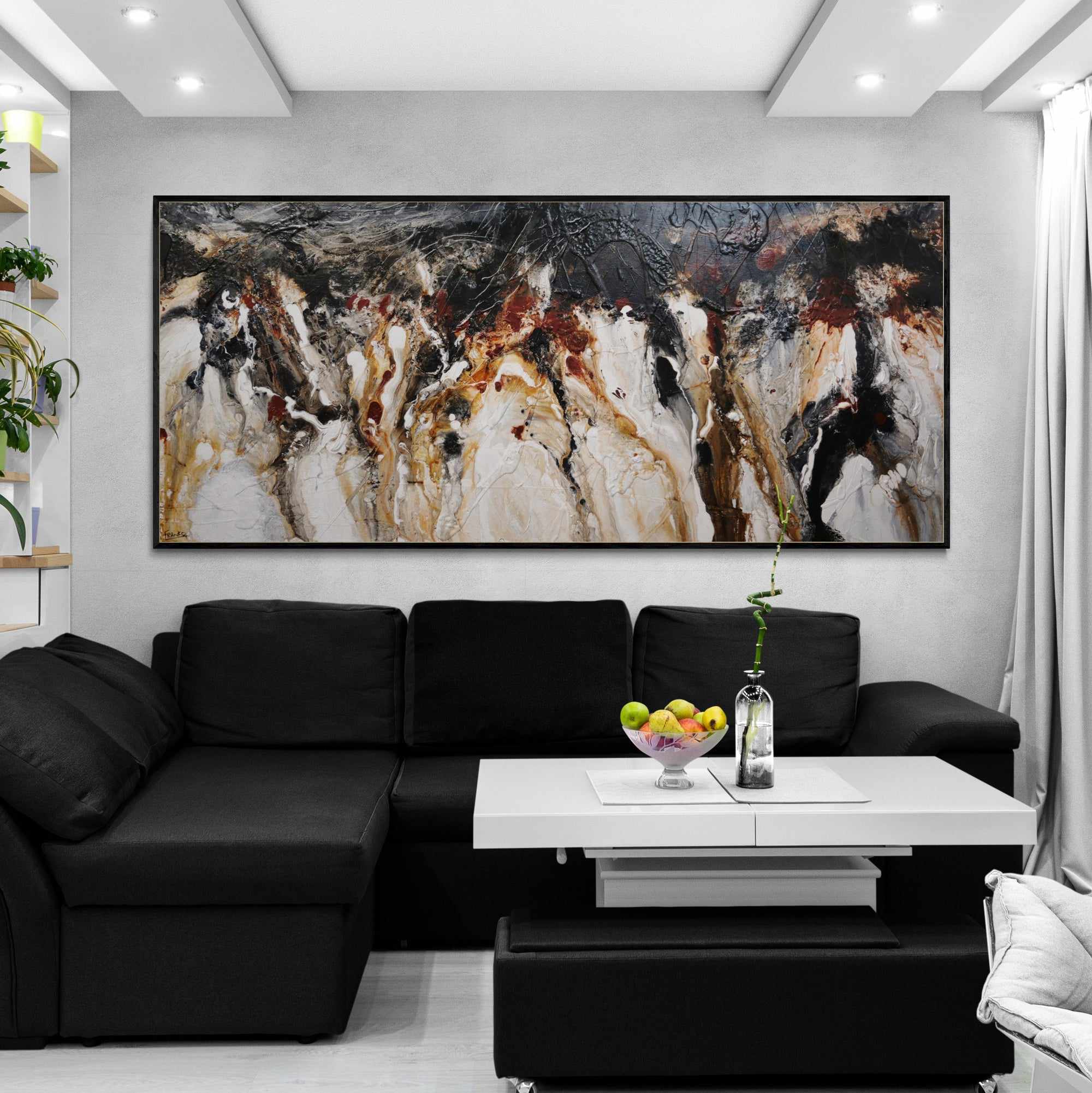 Pangea 270cm x 120cm Black Oxide Rust Textured Abstract Painting (SOLD)-Abstract-[Franko_Artist]-[The_Block]-[Dream_Homes]-[ideas]-[Grand_Designs]-[Art_Lover]-Franklin Art Studio