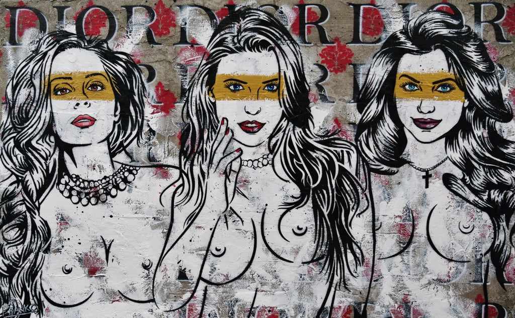 Parading Part Trois 160cm x 100cm Nude Concrete Urban Pop Art Painting (SOLD)-concrete-[Franko_Artist]-[Australian_artist]-[Gold_Coast]-[Brisbane]-[modern]-[contemporary]-[original]-[Large_artwork]-Franklin Art Studio