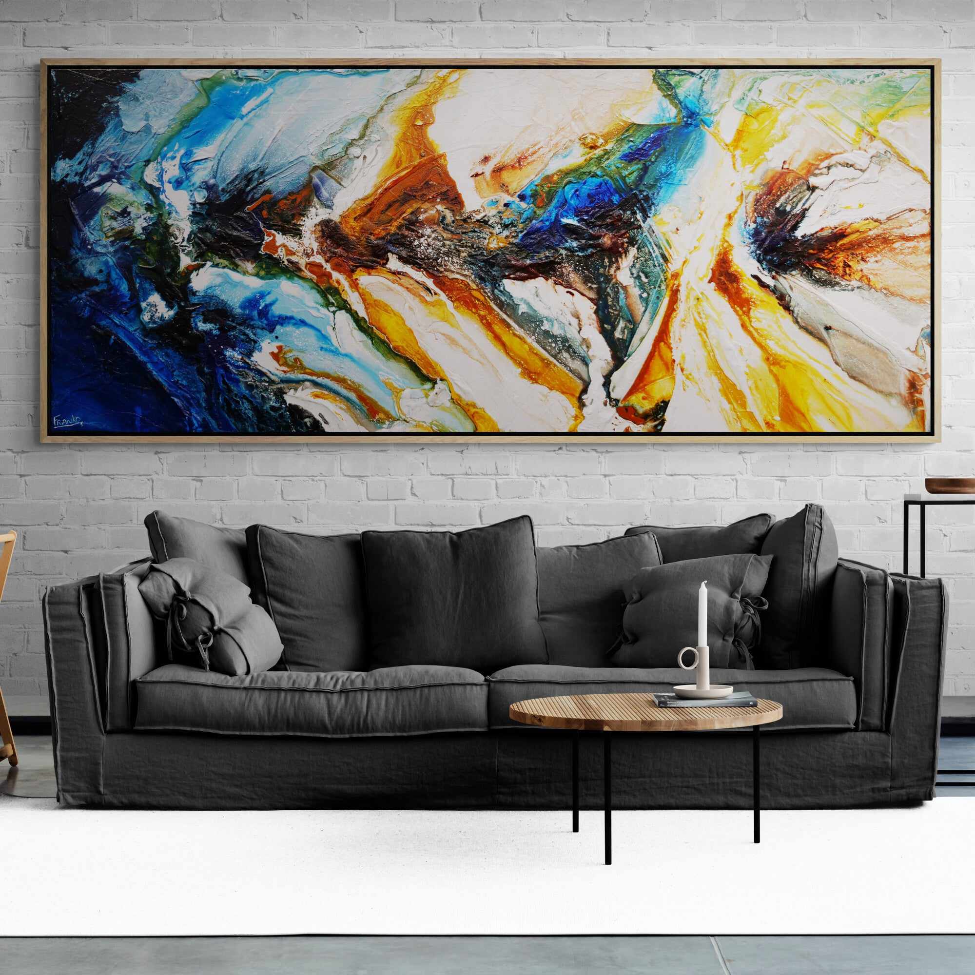 Paradise 240cm x 100cm Blue Sienna White Textured Abstract Painting (SOLD)-Abstract-[Franko_Artist]-[The_Block]-[Dream_Homes]-[ideas]- [Grand_Designs]-Franklin Art Studio