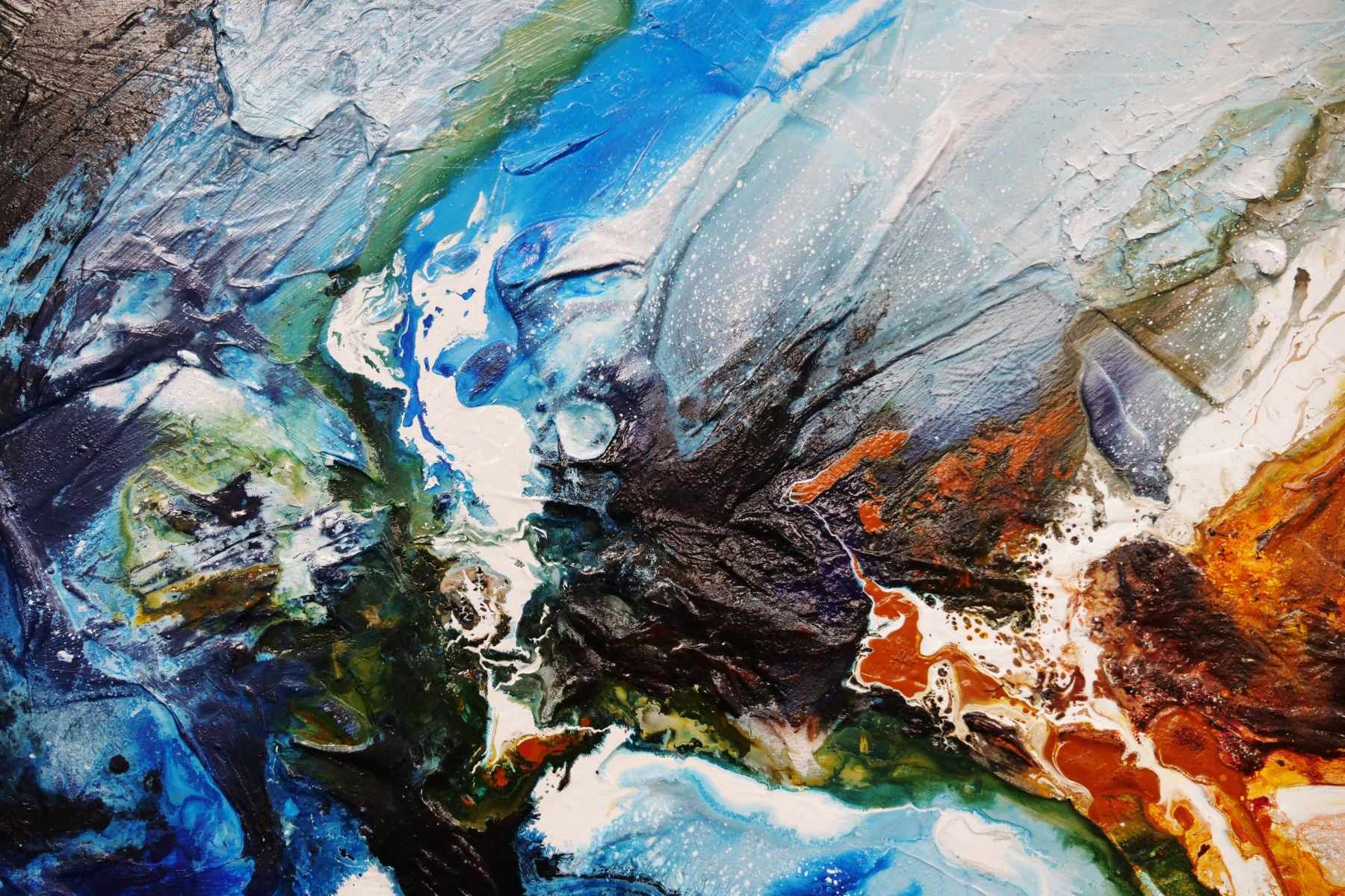 Paradise 240cm x 100cm Blue Sienna White Textured Abstract Painting (SOLD)