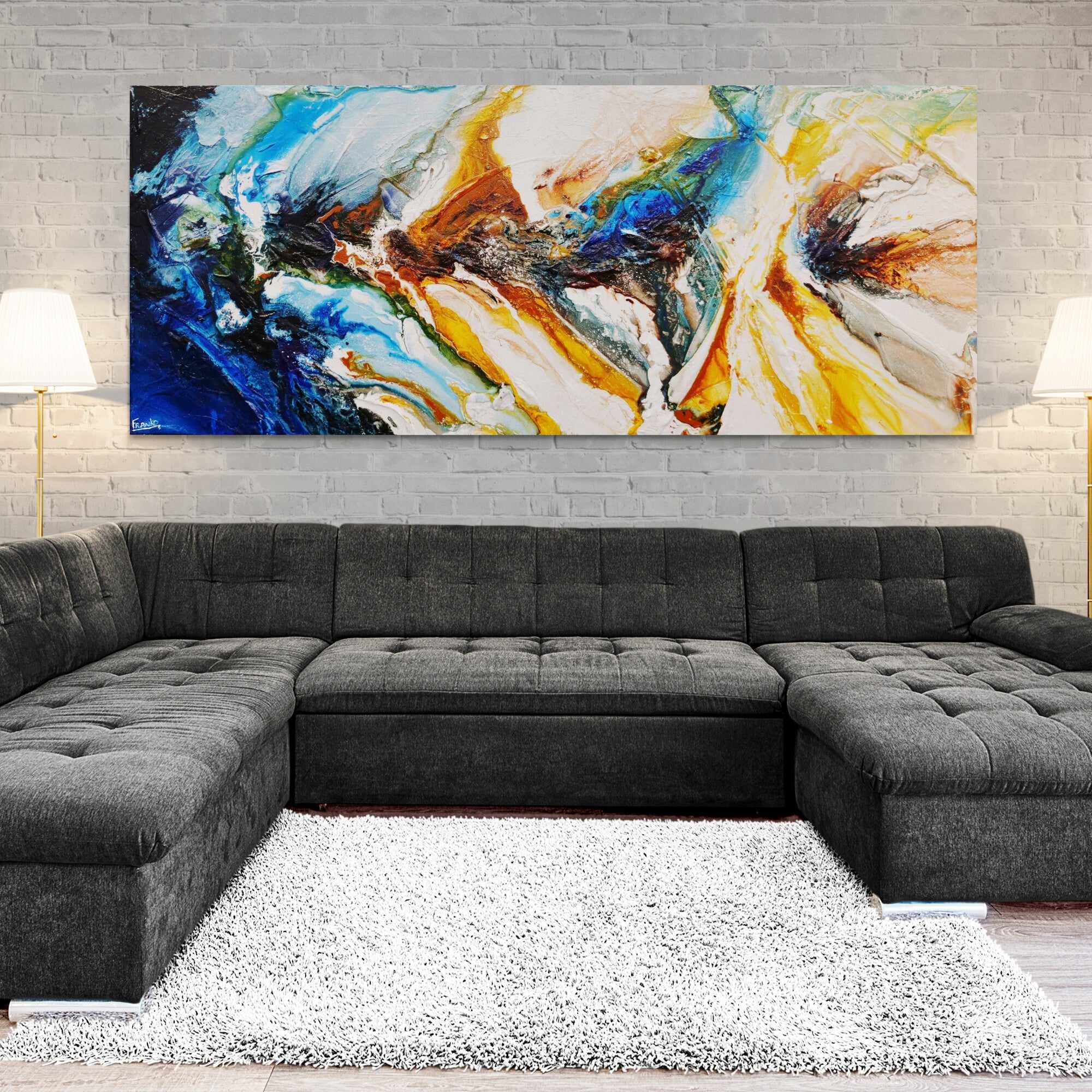 Paradise 240cm x 100cm Blue Sienna White Textured Abstract Painting (SOLD)-Abstract-[Franko]-[Artist]-[Australia]-[Painting]-Franklin Art Studio