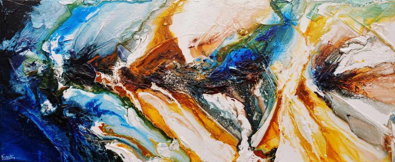 Paradise 240cm x 100cm Blue Sienna White Textured Abstract Painting (SOLD)-Abstract-[Franko_Artist]-[Australian_artist]-[Gold_Coast]-[Brisbane]-[modern]-[contemporary]-[original]-[Large_artwork]-Franklin Art Studio