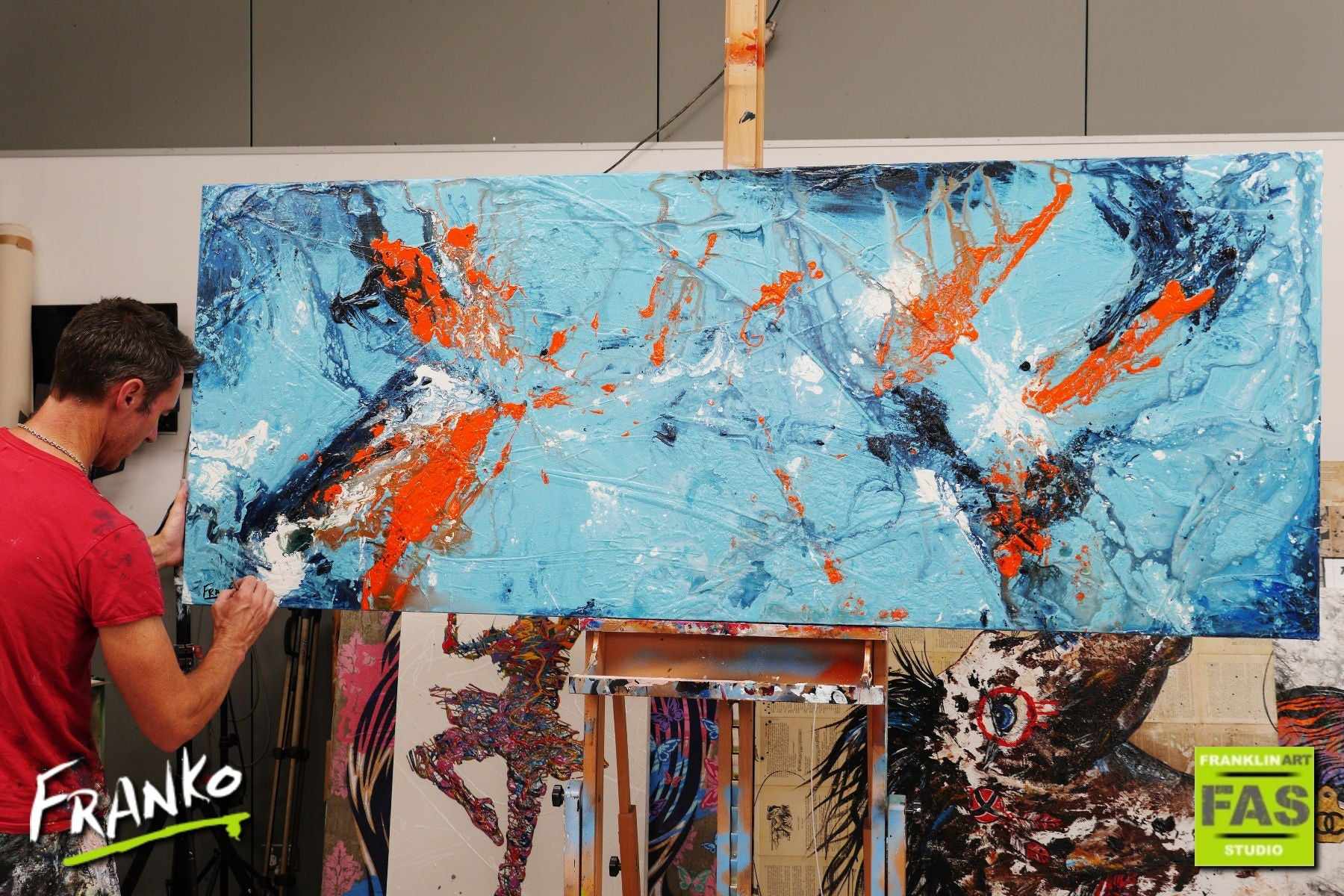 Paradise Blu 200cm x 80cm Blue Orange Abstract Painting (SOLD)-Abstract-[Franko_Artist]-[The_Block]-[Dream_Homes]-[ideas]- [Grand_Designs]-Franklin Art Studio