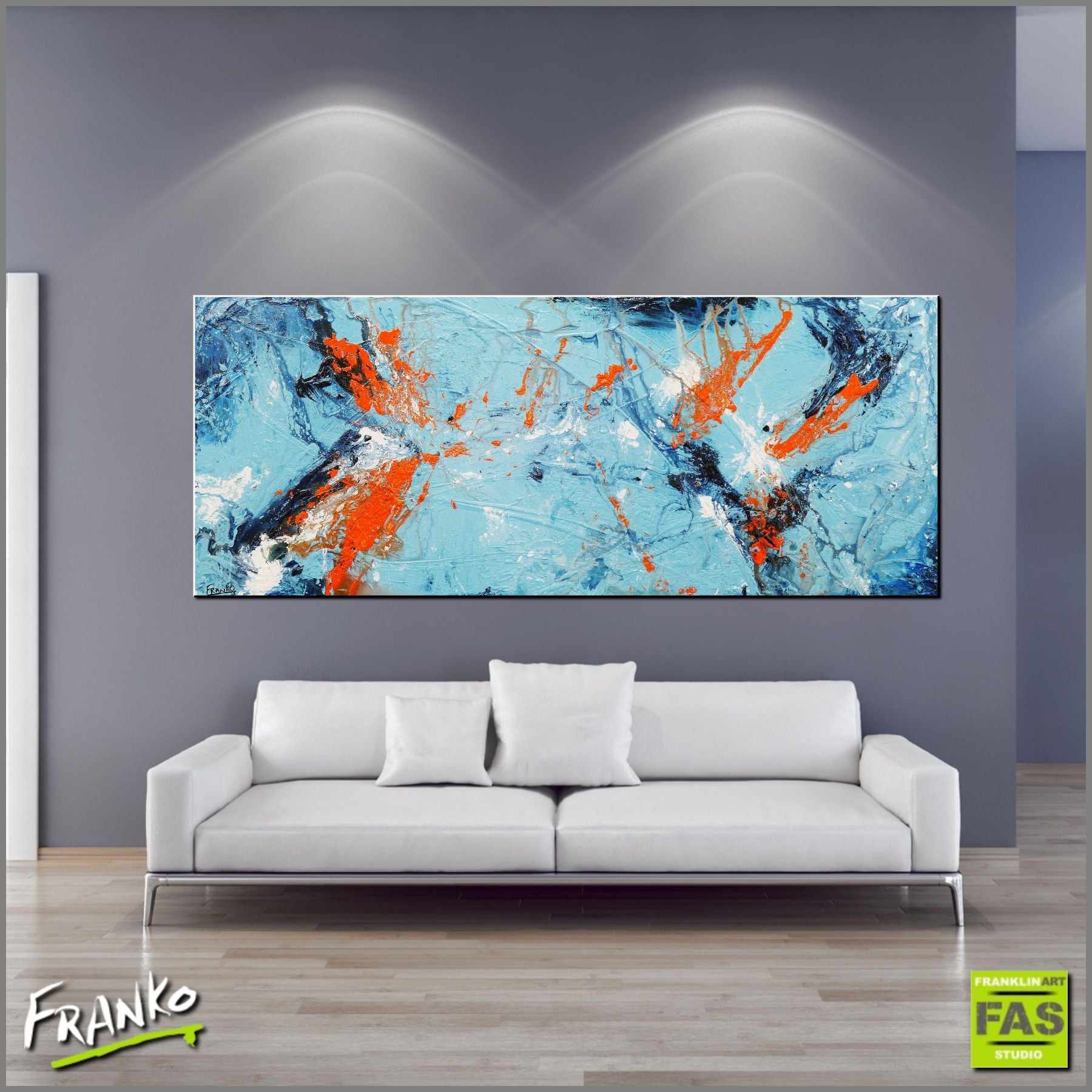 Paradise Blu 200cm x 80cm Blue Orange Abstract Painting (SOLD)-Abstract-[Franko_Artist]-[Australian_artist]-[Gold_Coast]-[Brisbane]-[modern]-[contemporary]-[original]-[Large_artwork]-[The_Block]-[Dream_Homes]-[ideas]-[Grand_Designs]-[Art_Lover]-Franklin Art Studio