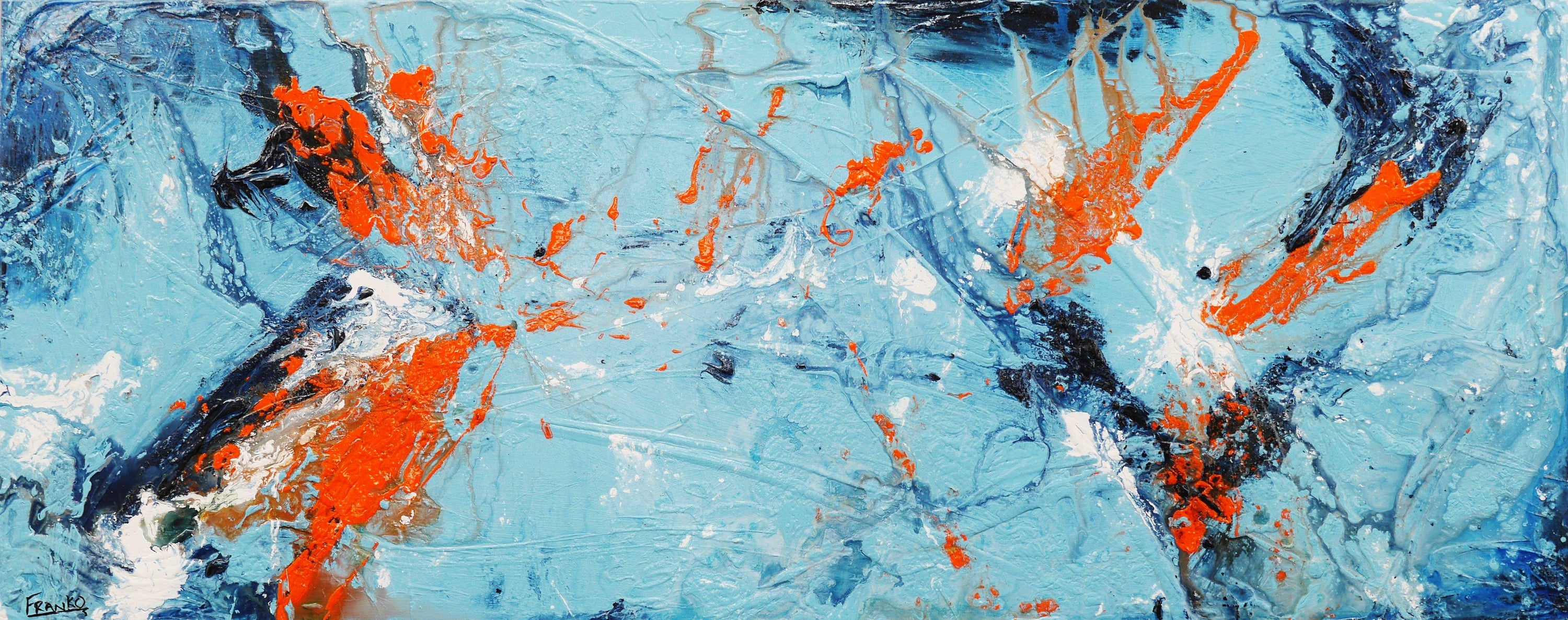Paradise Blu 200cm x 80cm Blue Orange Abstract Painting (SOLD)-Abstract-[Franko_Artist]-[Australian_artist]-[Gold_Coast]-[Brisbane]-[modern]-[contemporary]-[original]-[Large_artwork]-Franklin Art Studio