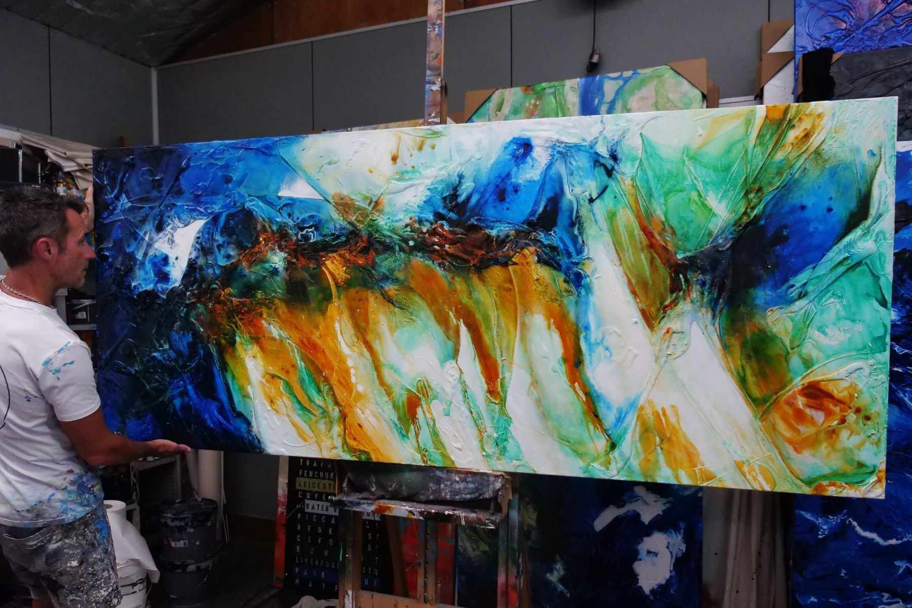 Paradisio 240cm x 100cm Blue Sienna Textured Abstract Painting (SOLD)-Abstract-[Franko_Artist]-[The_Block]-[Dream_Homes]-[ideas]- [Grand_Designs]-Franklin Art Studio