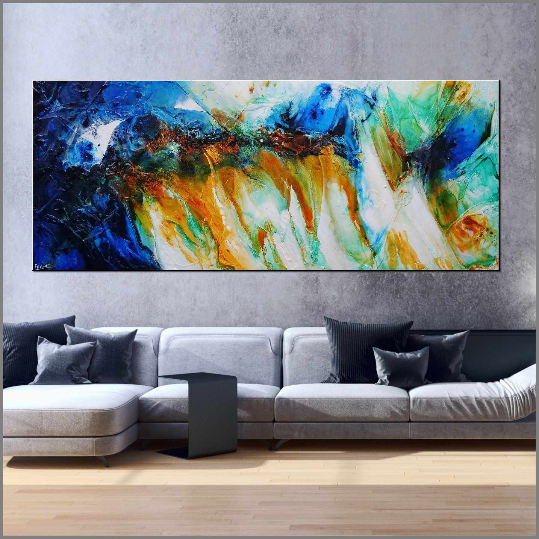 Paradisio 240cm x 100cm Blue Sienna Textured Abstract Painting (SOLD)-Abstract-[Franko_Artist]-[Australian_artist]-[Gold_Coast]-[Brisbane]-[modern]-[contemporary]-[original]-[Large_artwork]-[The_Block]-[Dream_Homes]-[ideas]-[Grand_Designs]-[Art_Lover]-Franklin Art Studio
