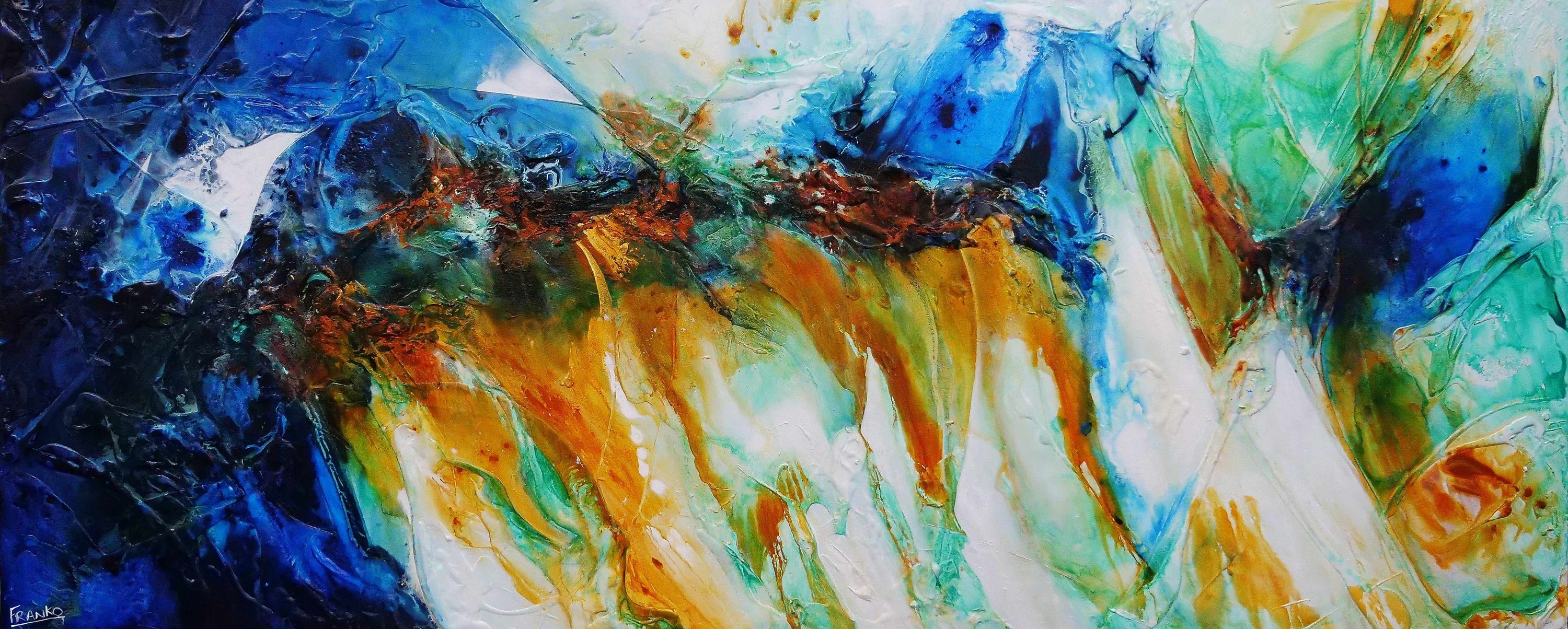 Paradisio 240cm x 100cm Blue Sienna Textured Abstract Painting (SOLD)-Abstract-[Franko_Artist]-[Australian_artist]-[Gold_Coast]-[Brisbane]-[modern]-[contemporary]-[original]-[Large_artwork]-Franklin Art Studio