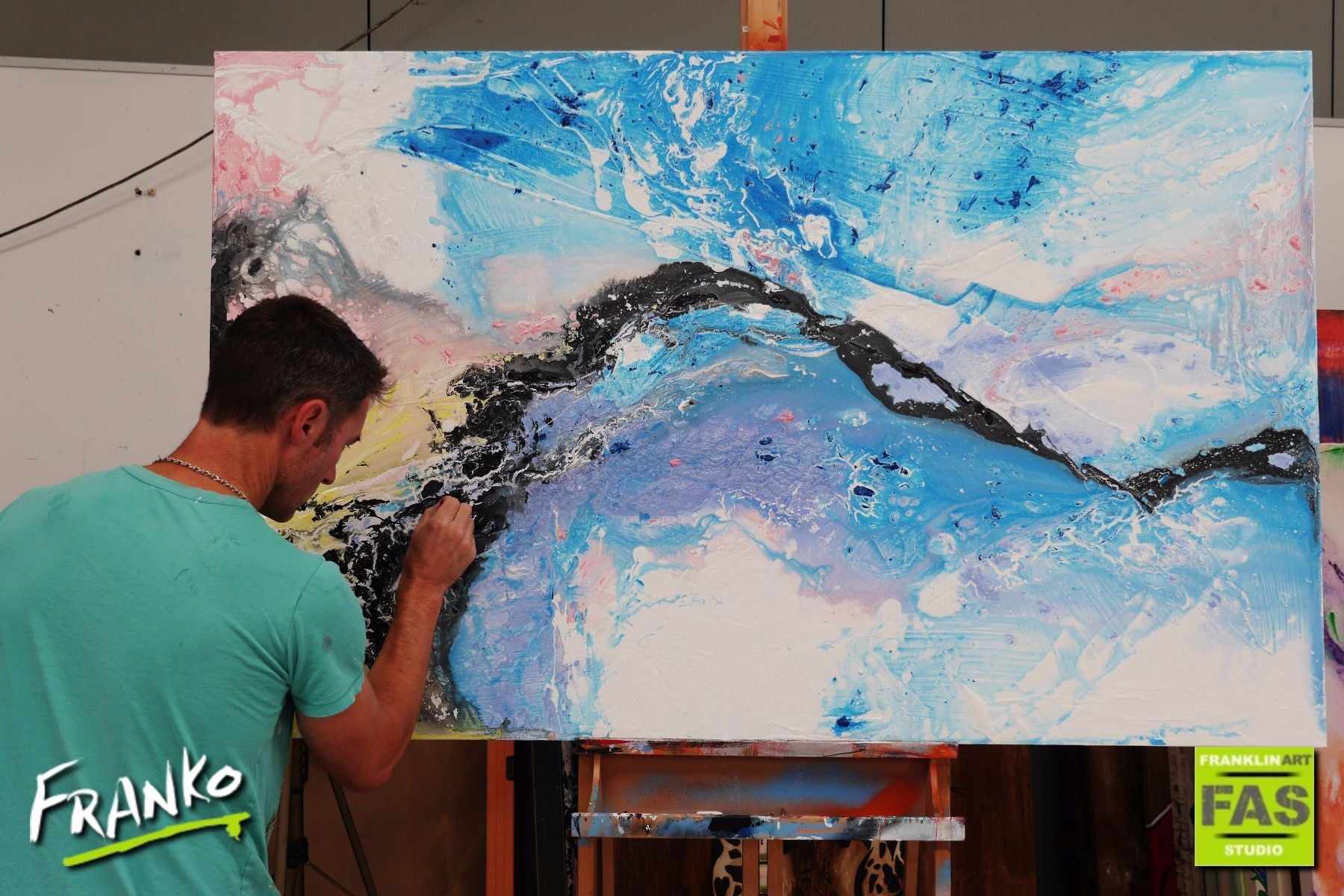 Pastel Jelly 160cm x 100cm Blue Abstract Painting (SOLD)-abstract-[Franko_Artist]-[The_Block]-[Dream_Homes]-[ideas]- [Grand_Designs]-Franklin Art Studio