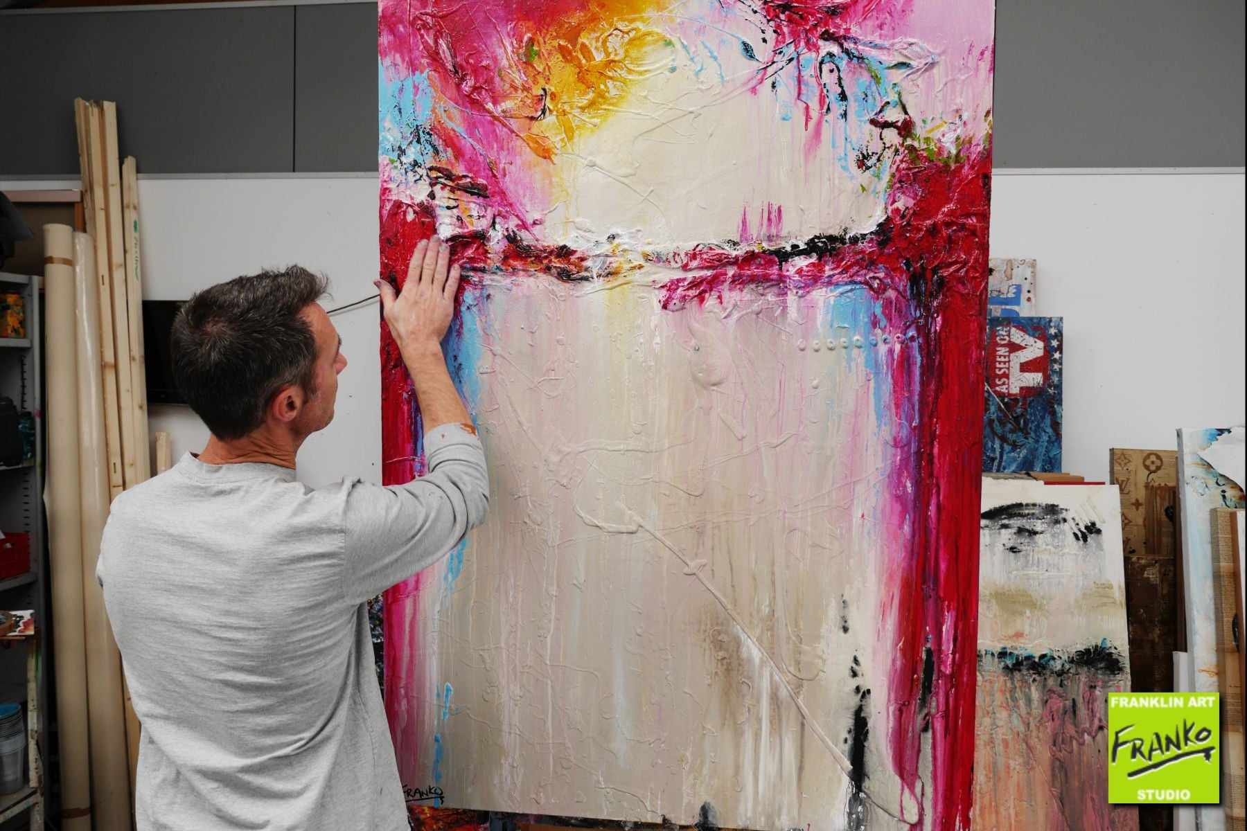Pastel Neverland 140cm x 100cm Cream Pink Textured Abstract Painting (SOLD)-Abstract-[Franko_Artist]-[The_Block]-[Dream_Homes]-[ideas]- [Grand_Designs]-Franklin Art Studio
