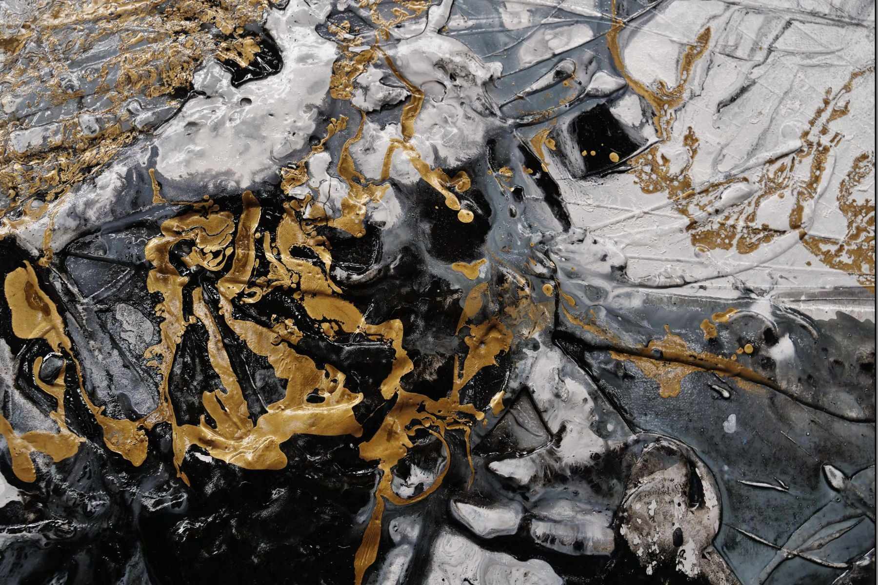 Pay Me In Gold 270cm x 120cm Gold White Black Textured Abstract Painting (SOLD)