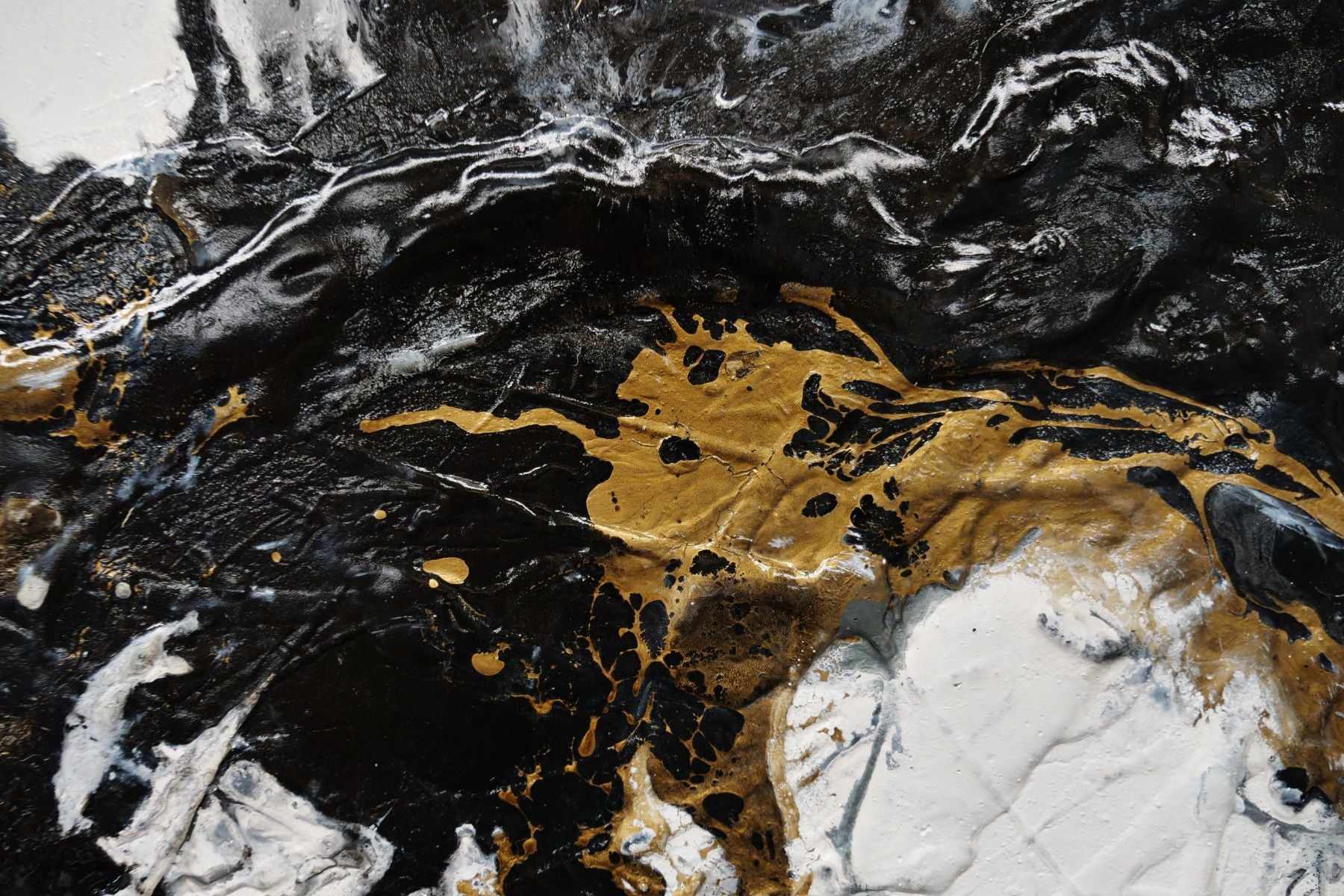 Pay Me In Gold 270cm x 120cm Gold White Black Textured Abstract Painting (SOLD)