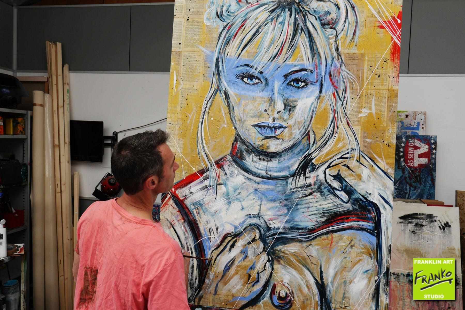 Peek A Boo 140cm x 100cm Nude Woman Vintage Book Pop art Painting (SOLD)-book club-[Franko_Artist]-[The_Block]-[Dream_Homes]-[ideas]- [Grand_Designs]-Franklin Art Studio