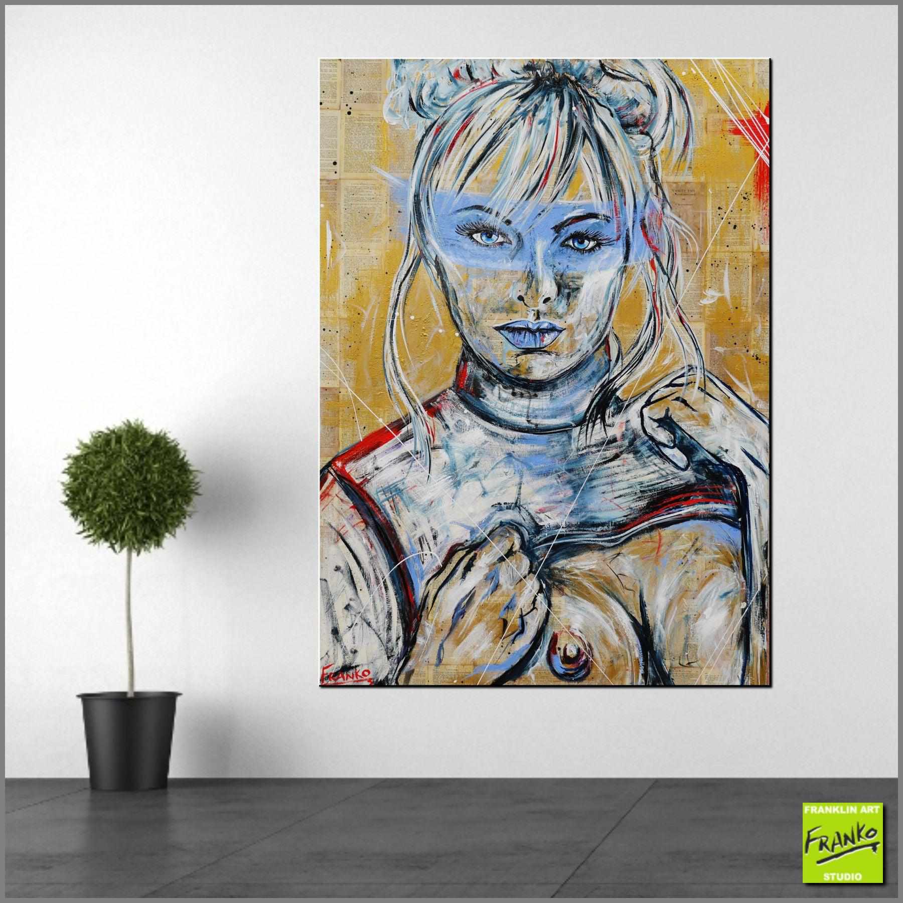 Peek A Boo 140cm x 100cm Nude Woman Vintage Book Pop art Painting (SOLD)-book club-[Franko_Artist]-[Australian_artist]-[Gold_Coast]-[Brisbane]-[modern]-[contemporary]-[original]-[Large_artwork]-[The_Block]-[Dream_Homes]-[ideas]-[Grand_Designs]-[Art_Lover]-Franklin Art Studio
