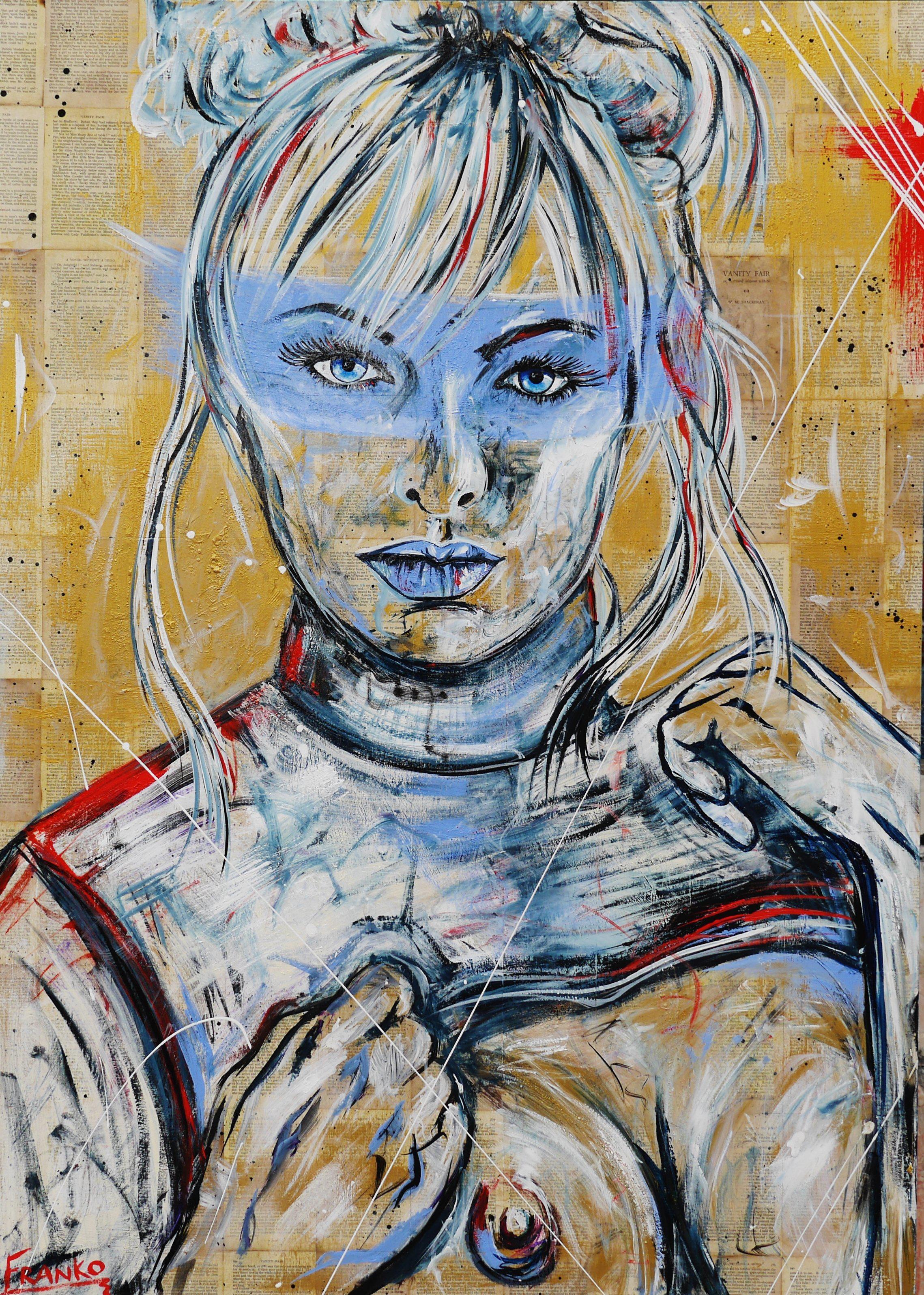 Peek A Boo 140cm x 100cm Nude Woman Vintage Book Pop art Painting (SOLD)-book club-[Franko_Artist]-[Australian_artist]-[Gold_Coast]-[Brisbane]-[modern]-[contemporary]-[original]-[Large_artwork]-Franklin Art Studio
