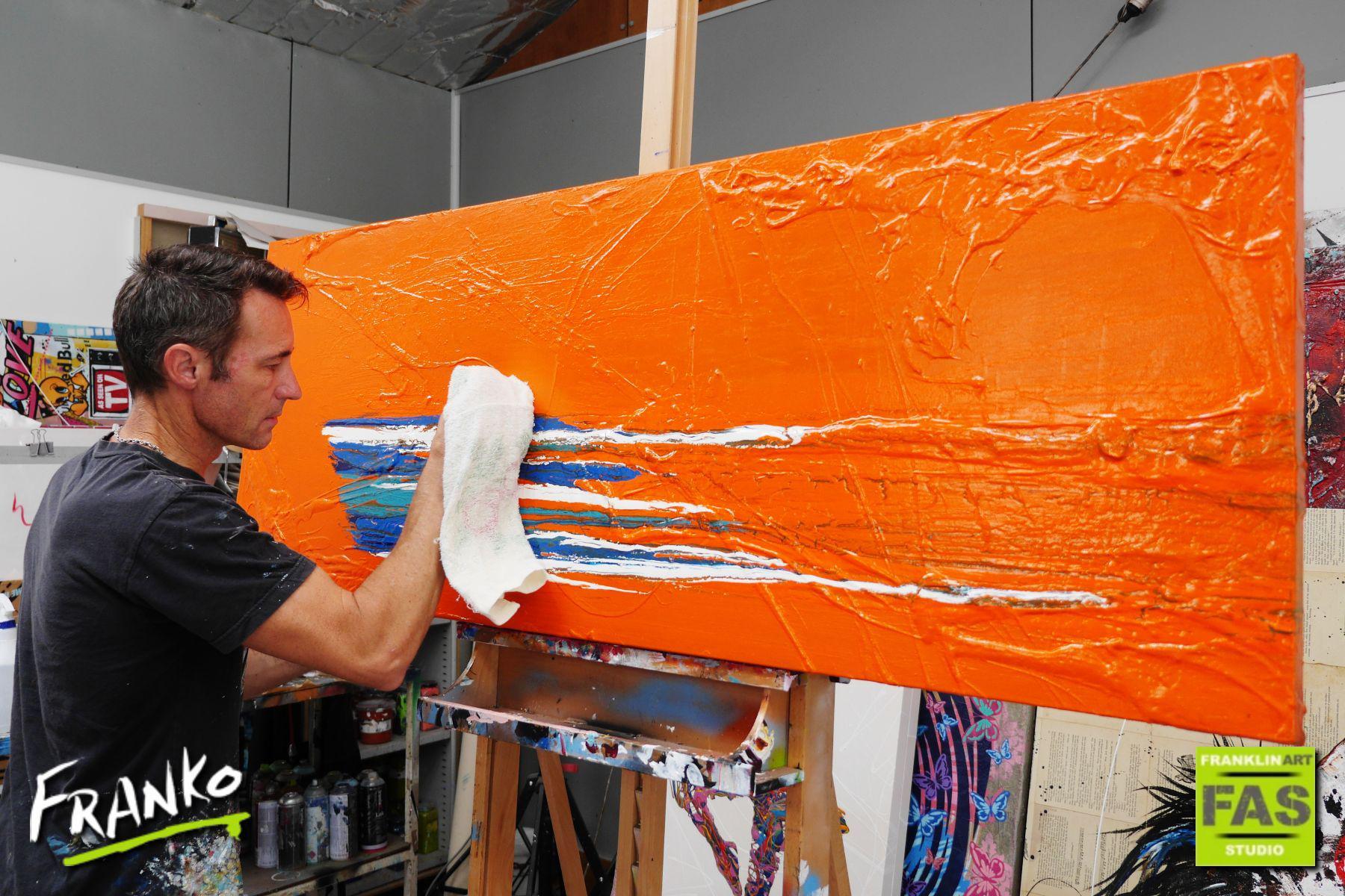 Peeled Oranges 160cm x 60cm Blue Orange Abstract Painting (SOLD)-Abstract-[Franko_Artist]-[The_Block]-[Dream_Homes]-[ideas]- [Grand_Designs]-Franklin Art Studio