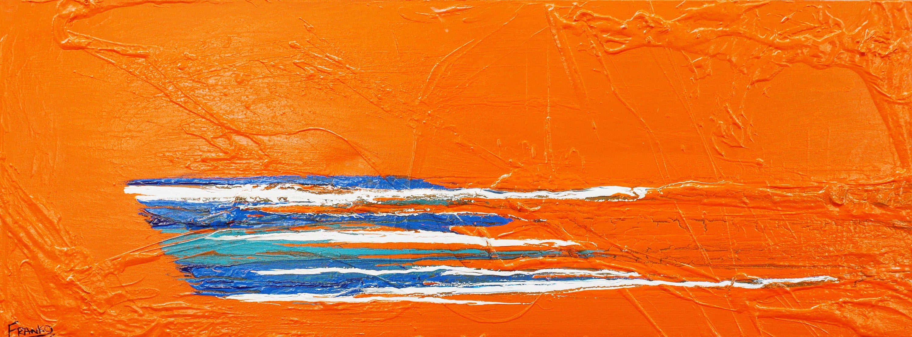 Peeled Oranges 160cm x 60cm Blue Orange Abstract Painting (SOLD)-Abstract-[Franko_Artist]-[Australian_artist]-[Gold_Coast]-[Brisbane]-[modern]-[contemporary]-[original]-[Large_artwork]-Franklin Art Studio
