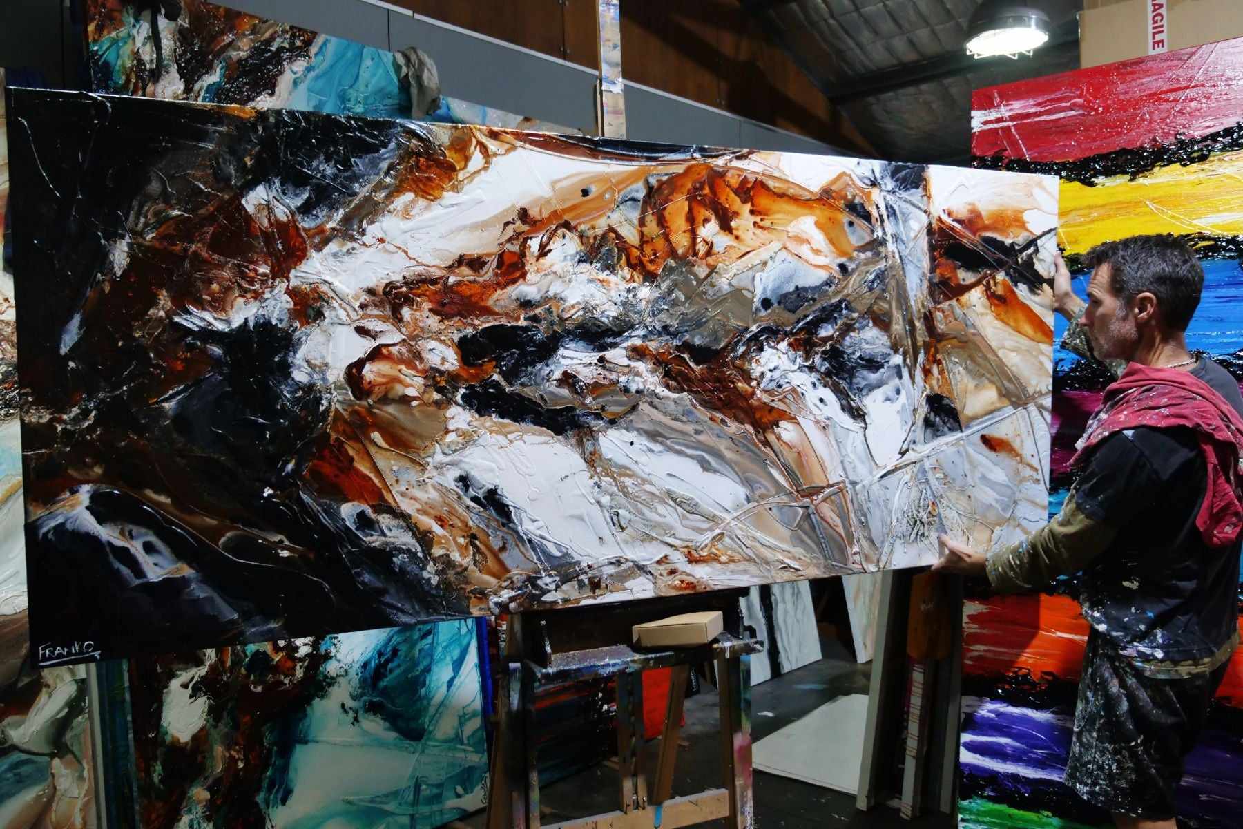 Pepper and Clay 240cm x 100cm Black Brown White Textured Abstract Painting (SOLD)-Abstract-[Franko_Artist]-[The_Block]-[Dream_Homes]-[ideas]- [Grand_Designs]-Franklin Art Studio