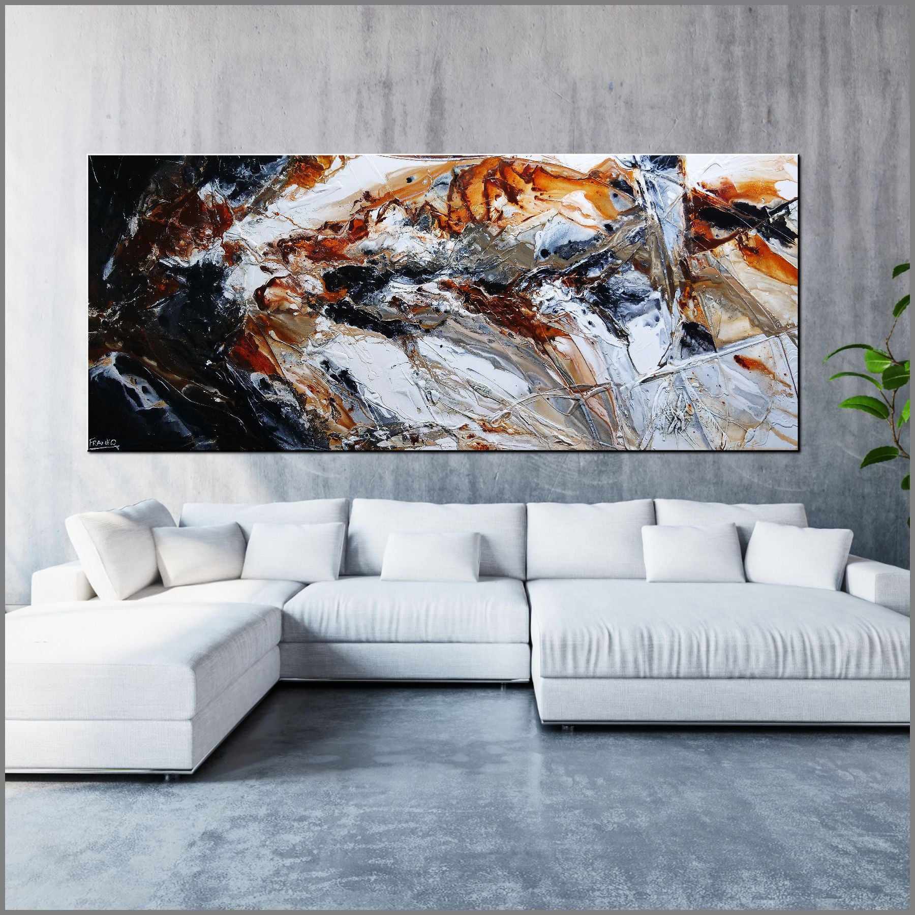 Pepper and Clay 240cm x 100cm Black Brown White Textured Abstract Painting (SOLD)-Abstract-[Franko_Artist]-[Australian_artist]-[Gold_Coast]-[Brisbane]-[modern]-[contemporary]-[original]-[Large_artwork]-[The_Block]-[Dream_Homes]-[ideas]-[Grand_Designs]-[Art_Lover]-Franklin Art Studio