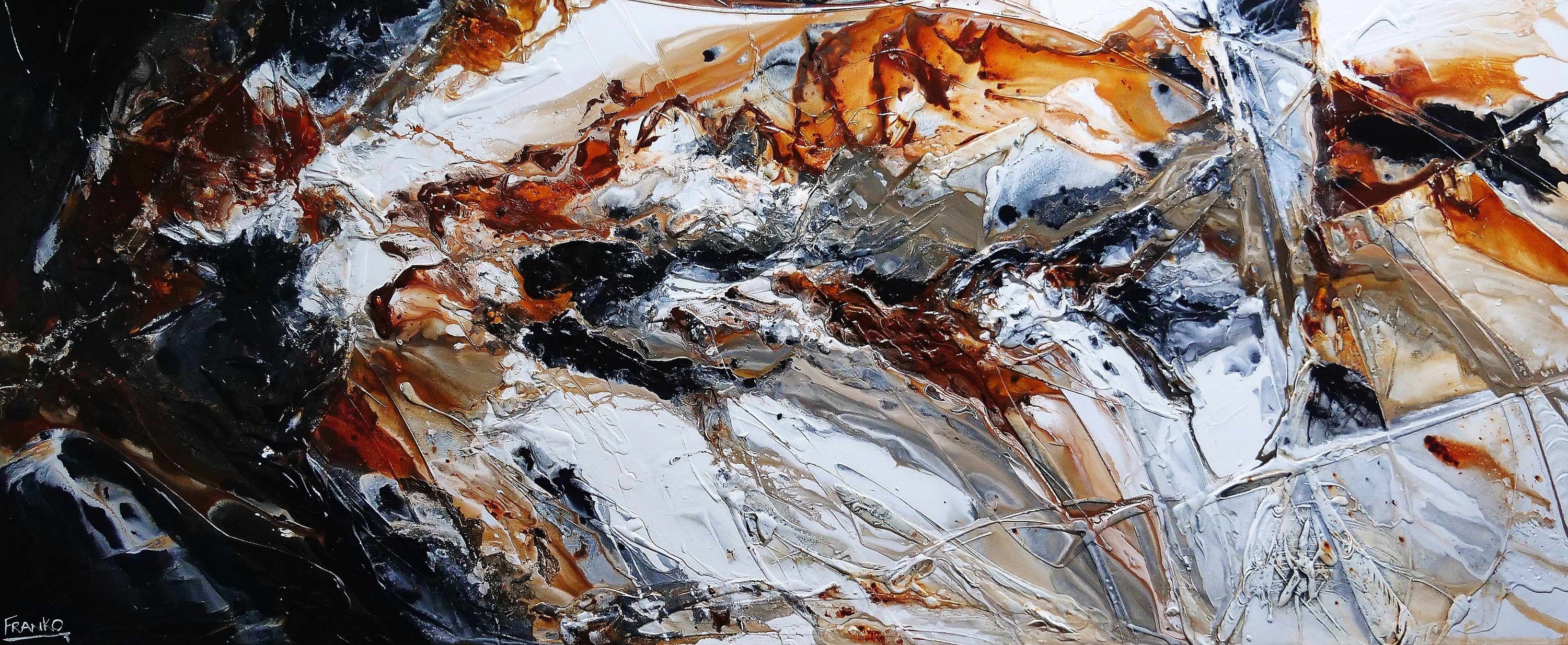 Pepper and Clay 240cm x 100cm Black Brown White Textured Abstract Painting (SOLD)-Abstract-[Franko_Artist]-[Australian_artist]-[Gold_Coast]-[Brisbane]-[modern]-[contemporary]-[original]-[Large_artwork]-Franklin Art Studio