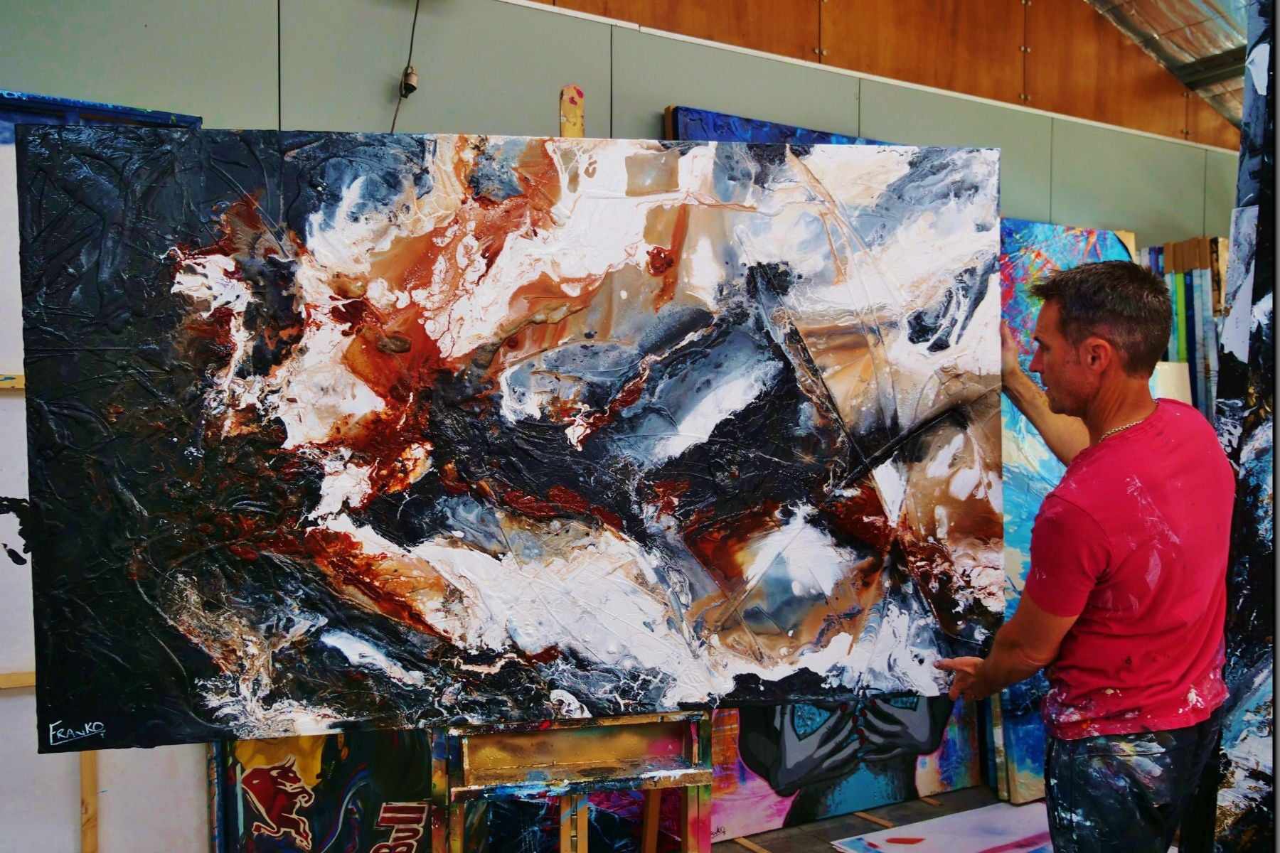 Peppered Oxide 200cm x 120cm Black White Oxide Textured Abstract Painting (SOLD)-Abstract-[Franko_Artist]-[The_Block]-[Dream_Homes]-[ideas]- [Grand_Designs]-Franklin Art Studio
