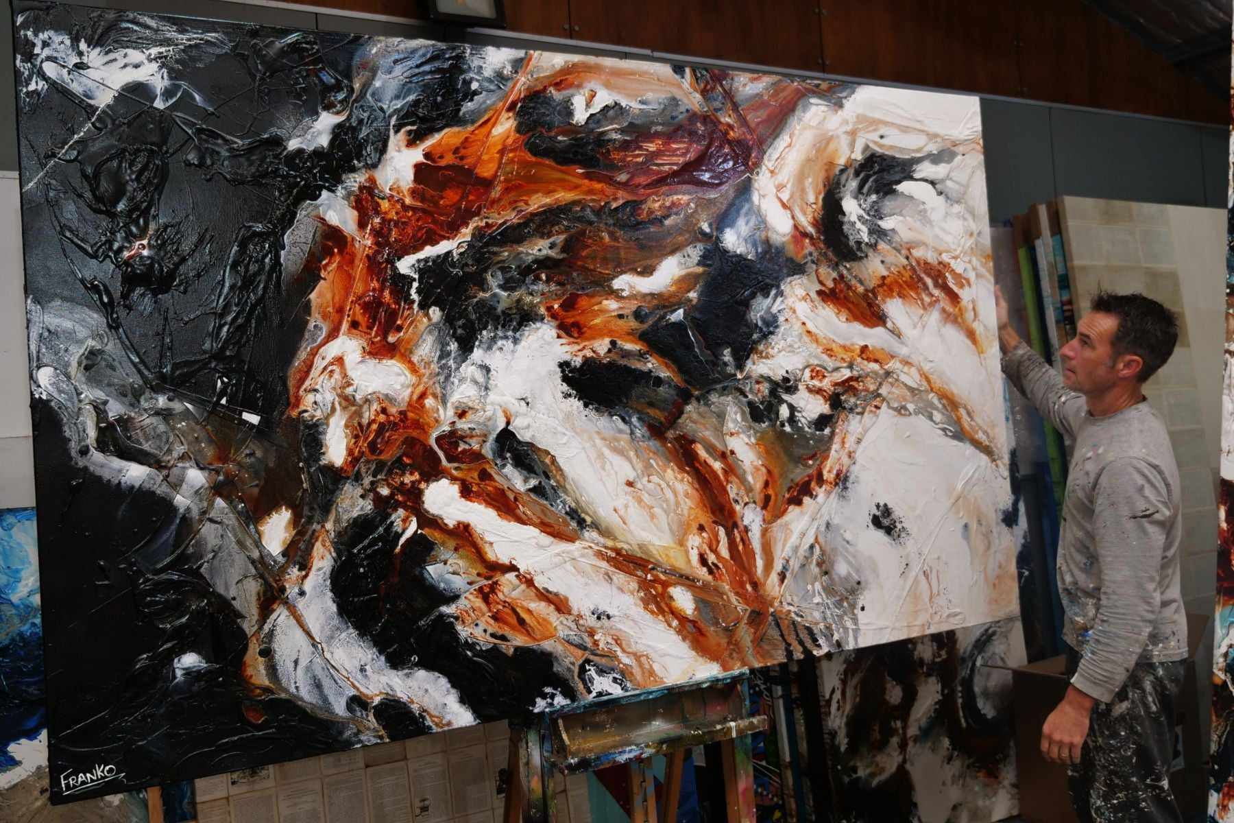 Peppered Oxide 250cm x 150cm White Oxide Black Textured Abstract Painting (SOLD)-Abstract-[Franko_Artist]-[The_Block]-[Dream_Homes]-[ideas]- [Grand_Designs]-Franklin Art Studio