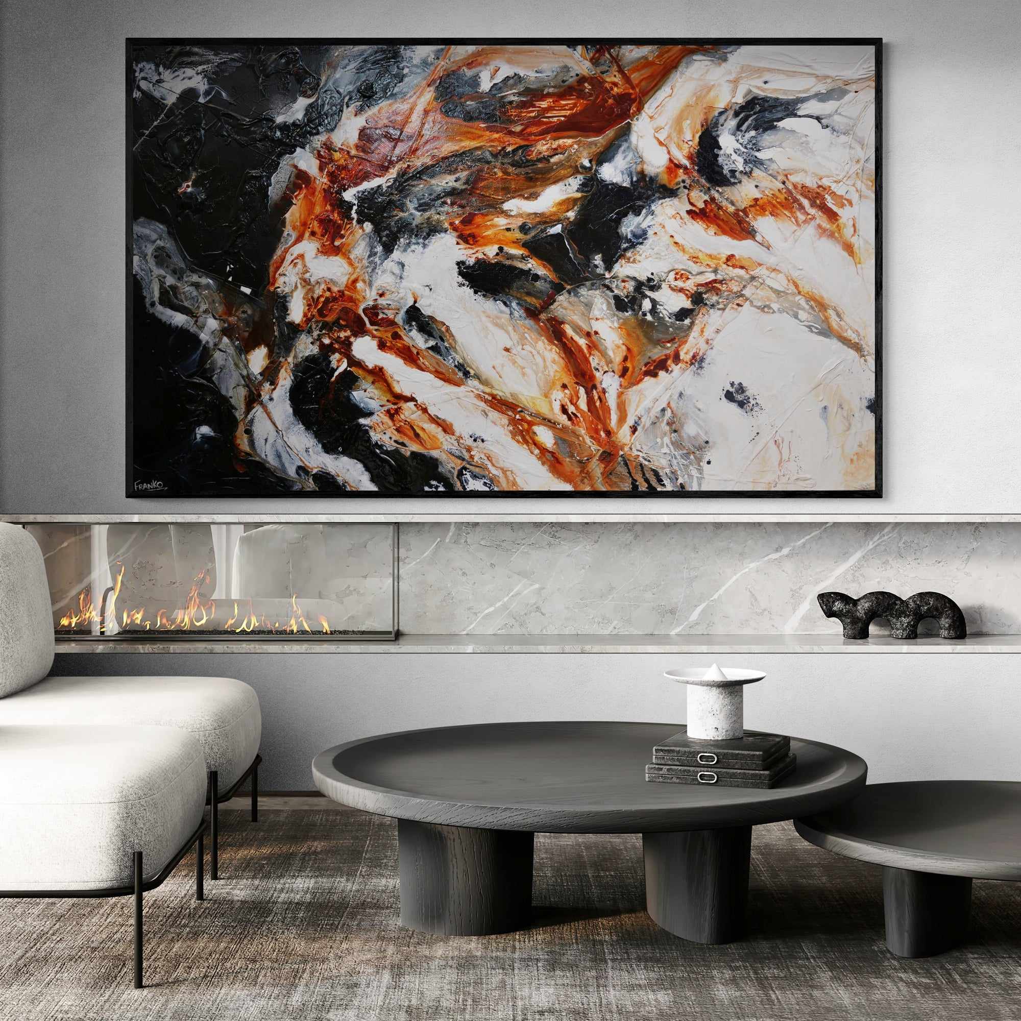 Peppered Oxide 250cm x 150cm White Oxide Black Textured Abstract Painting (SOLD)-Abstract-[Franko_Artist]-[The_Block]-[Dream_Homes]-[ideas]-[Grand_Designs]-[Art_Lover]-Franklin Art Studio