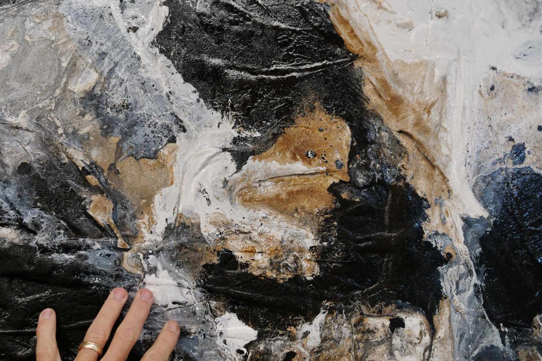 Peppered Raw 270cm x 120cm Rust White Black Textured Abstract Painting (SOLD)
