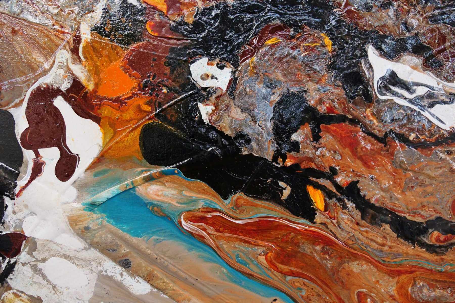 Peppered Rust 120cm x 120cm Teal Black Textured Abstract Painting (SOLD)