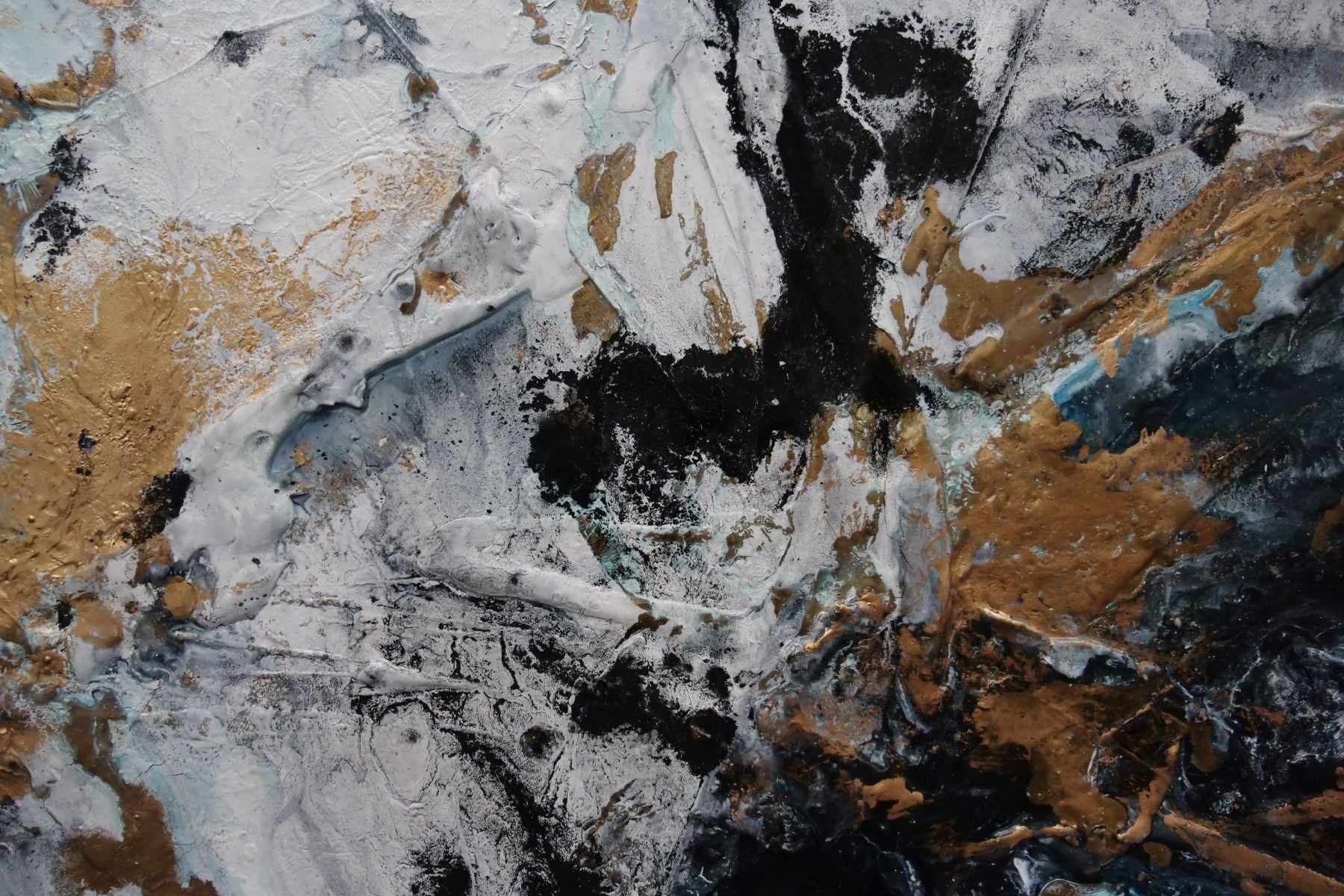 Peppered Satin 270cm x 120cm Black Gold Grey Blue Textured Abstract Painting (SOLD)