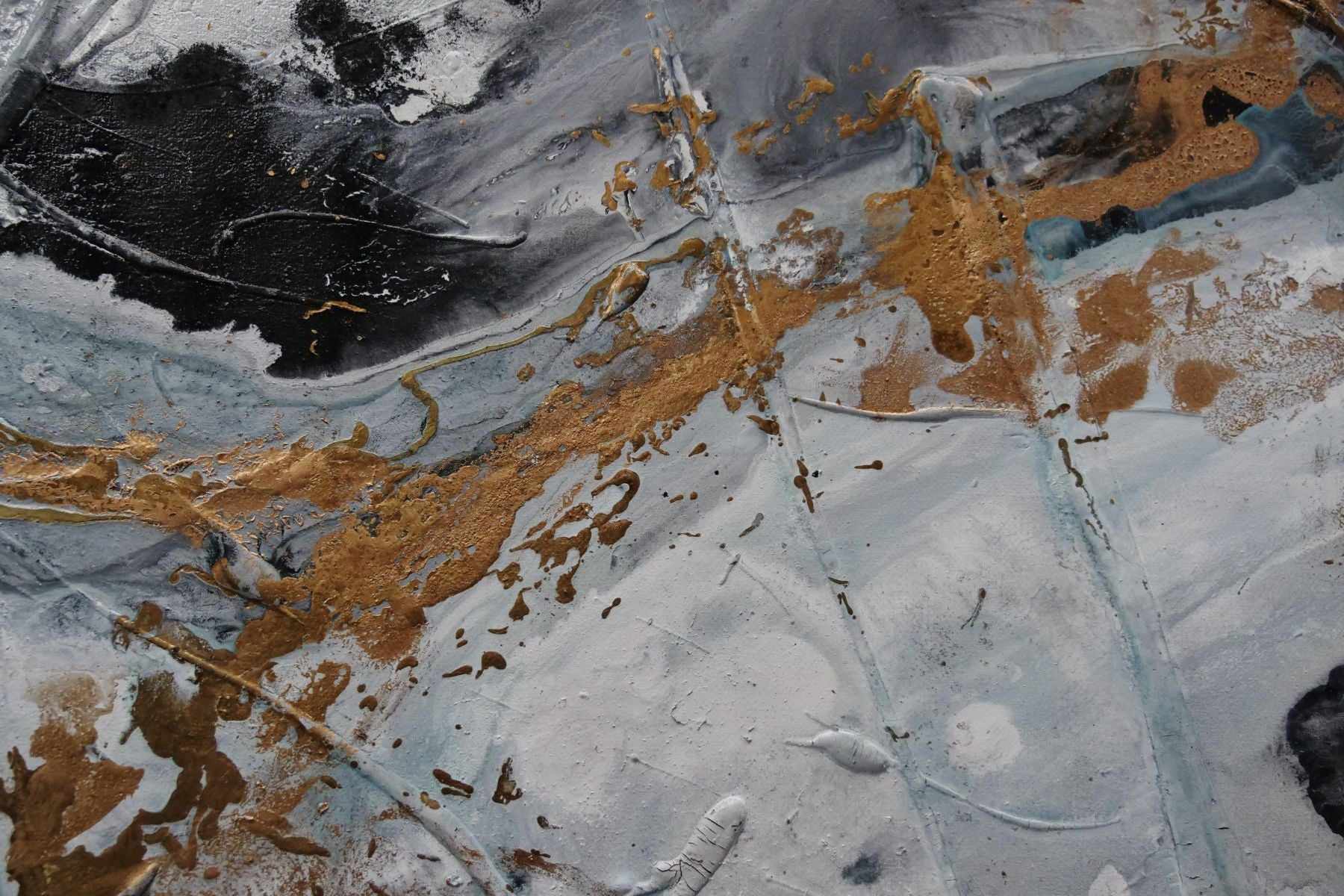 Peppered Satin 270cm x 120cm Black Gold Grey Blue Textured Abstract Painting (SOLD)-Abstract-[Franko]-[Artist]-[Australia]-[Painting]-Franklin Art Studio