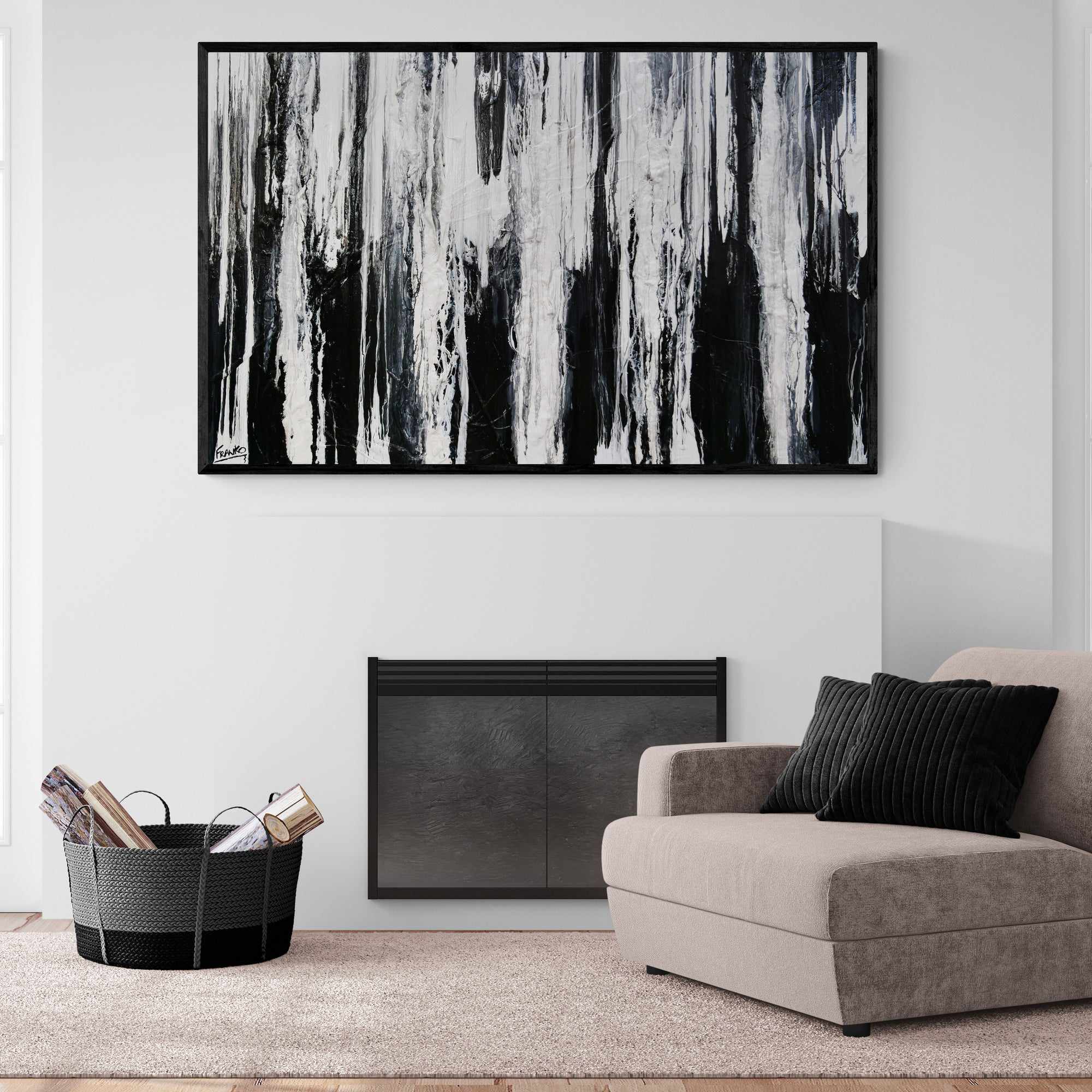 Physics 160cm x 100cm Black White Textured Abstract Painting (SOLD)-Abstract-[Franko_Artist]-[The_Block]-[Dream_Homes]-[ideas]- [Grand_Designs]-Franklin Art Studio