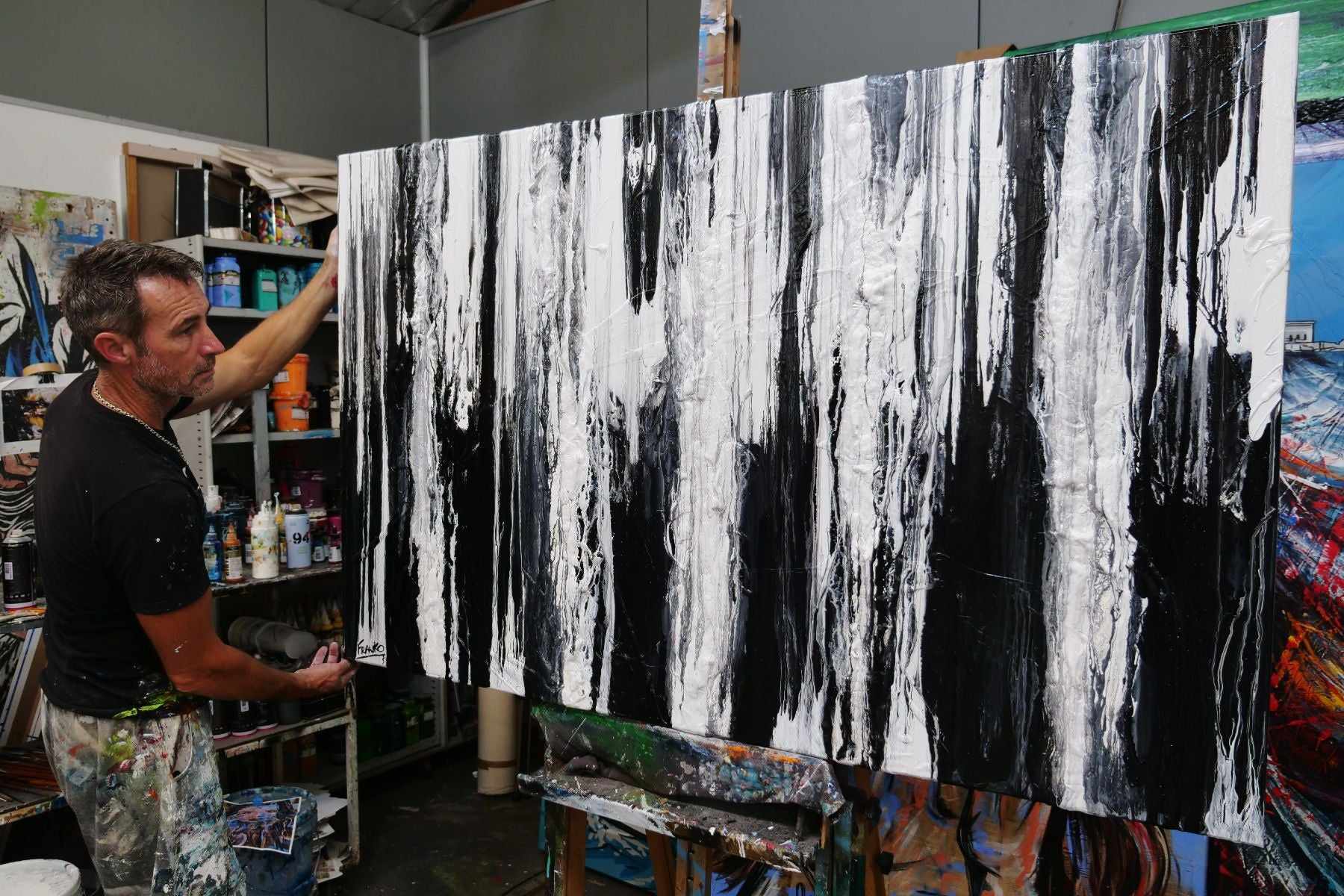 Physics 160cm x 100cm Black White Textured Abstract Painting (SOLD)-Abstract-[Franko_Artist]-[The_Block]-[Dream_Homes]-[ideas]-[Grand_Designs]-[Art_Lover]-Franklin Art Studio