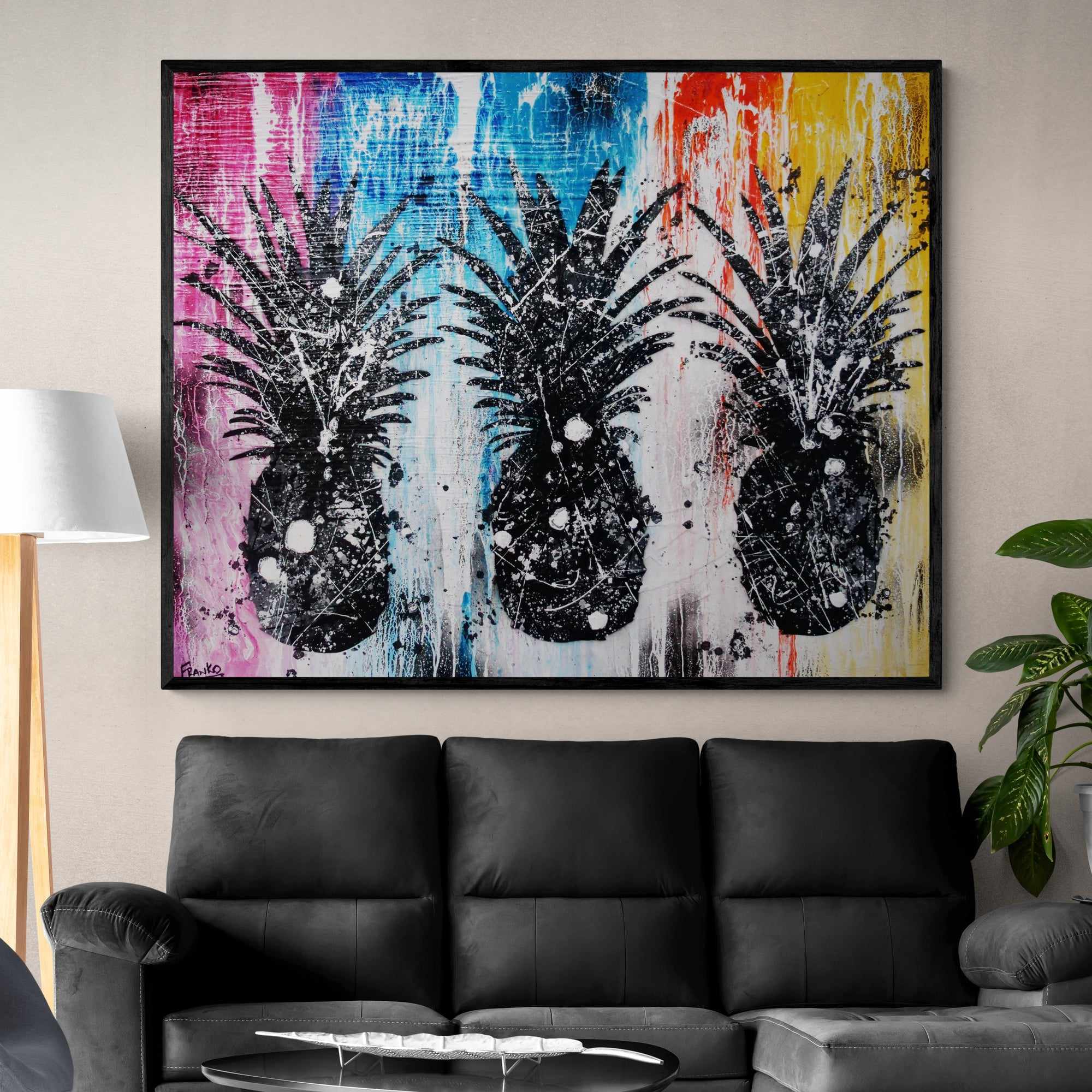 Pineapples 120cm x 150cm Pineapples Textured Urban Pop Art Painting (SOLD)-Urban Pop Art-[Franko_Artist]-[The_Block]-[Dream_Homes]-[ideas]- [Grand_Designs]-Franklin Art Studio