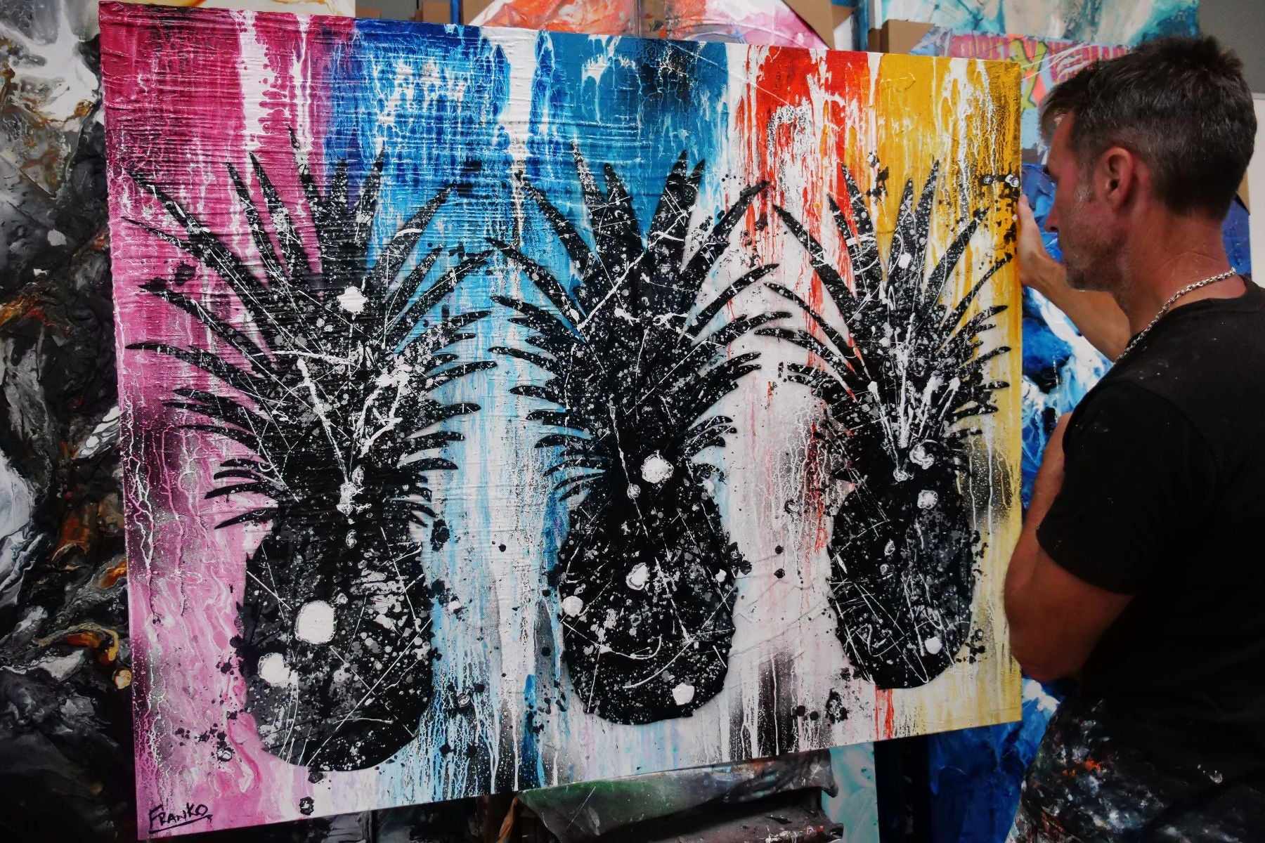 Pineapples 120cm x 150cm Pineapples Textured Urban Pop Art Painting (SOLD)-Urban Pop Art-[Franko_Artist]-[The_Block]-[Dream_Homes]-[ideas]-[Grand_Designs]-[Art_Lover]-Franklin Art Studio