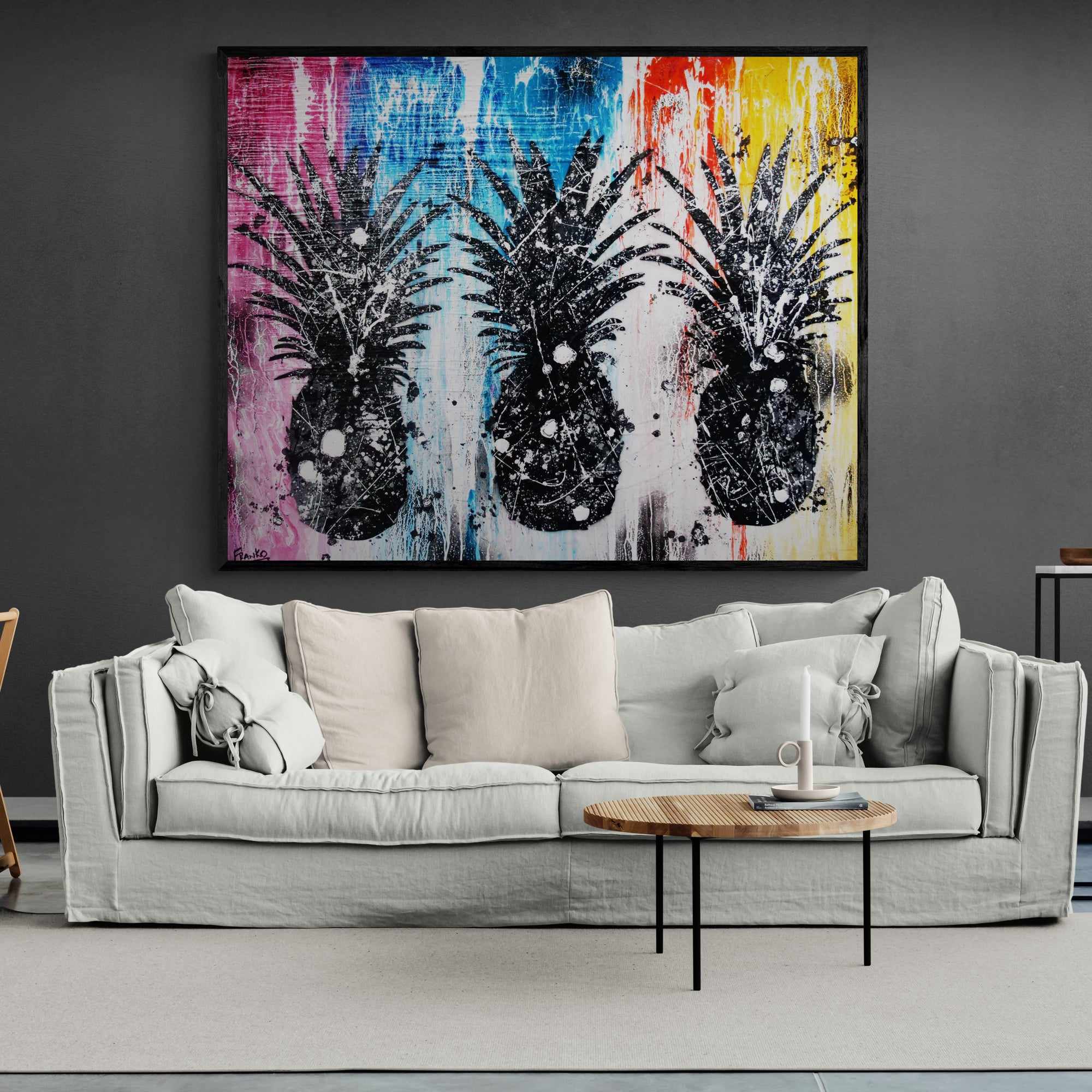 Pineapples 120cm x 150cm Pineapples Textured Urban Pop Art Painting (SOLD)-Urban Pop Art-[Franko_Artist]-[Australian_artist]-[Gold_Coast]-[Brisbane]-[modern]-[contemporary]-[original]-[Large_artwork]-[The_Block]-[Dream_Homes]-[ideas]-[Grand_Designs]-[Art_Lover]-Franklin Art Studio