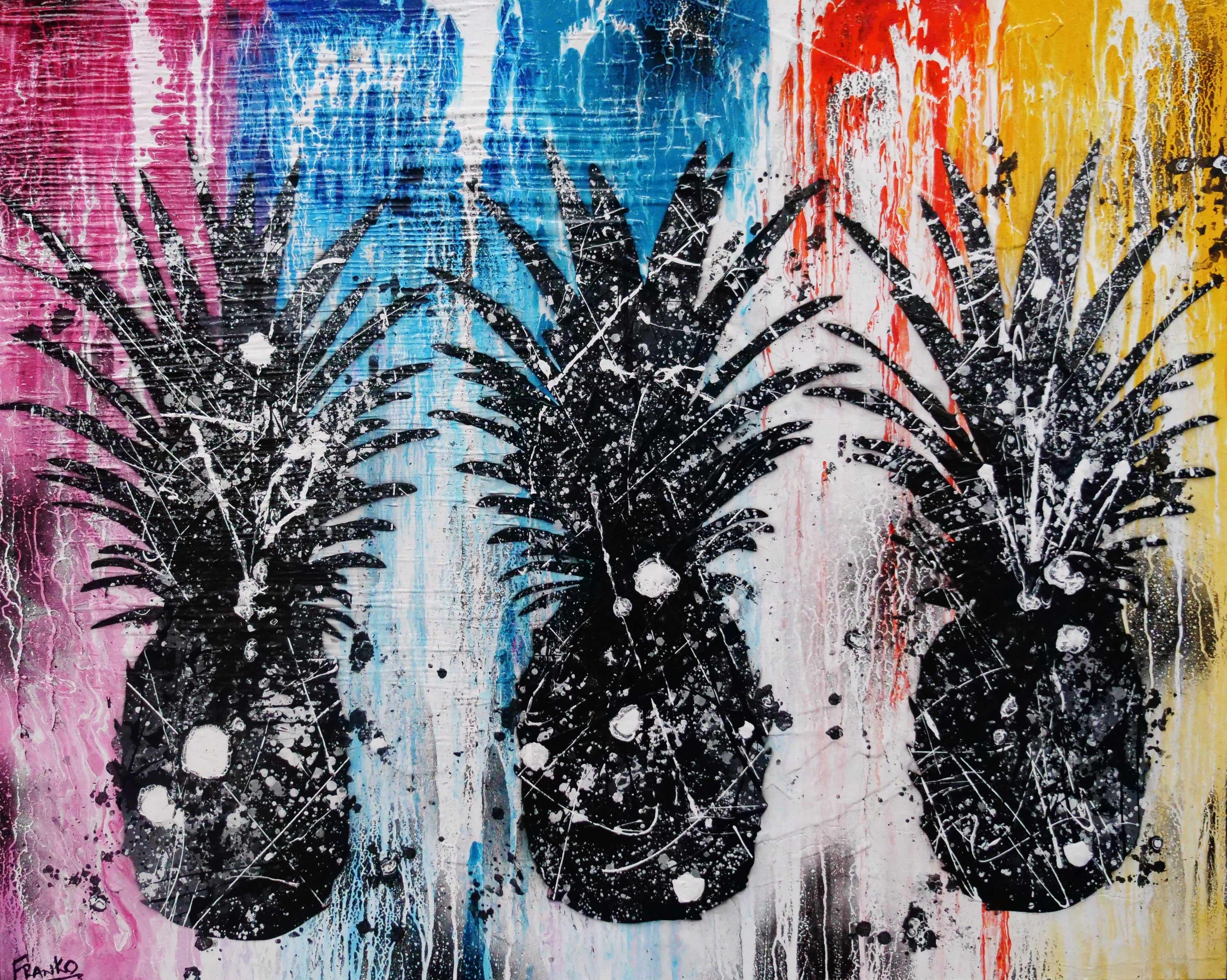 Pineapples 120cm x 150cm Pineapples Textured Urban Pop Art Painting (SOLD)-Urban Pop Art-[Franko_Artist]-[Australian_artist]-[Gold_Coast]-[Brisbane]-[modern]-[contemporary]-[original]-[Large_artwork]-Franklin Art Studio