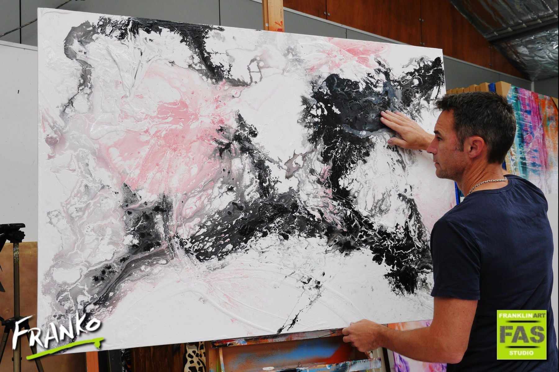 Pink Romance 140cm x 100cm White Black Pink Abstract Painting(SOLD)-abstract-[Franko_Artist]-[The_Block]-[Dream_Homes]-[ideas]- [Grand_Designs]-Franklin Art Studio