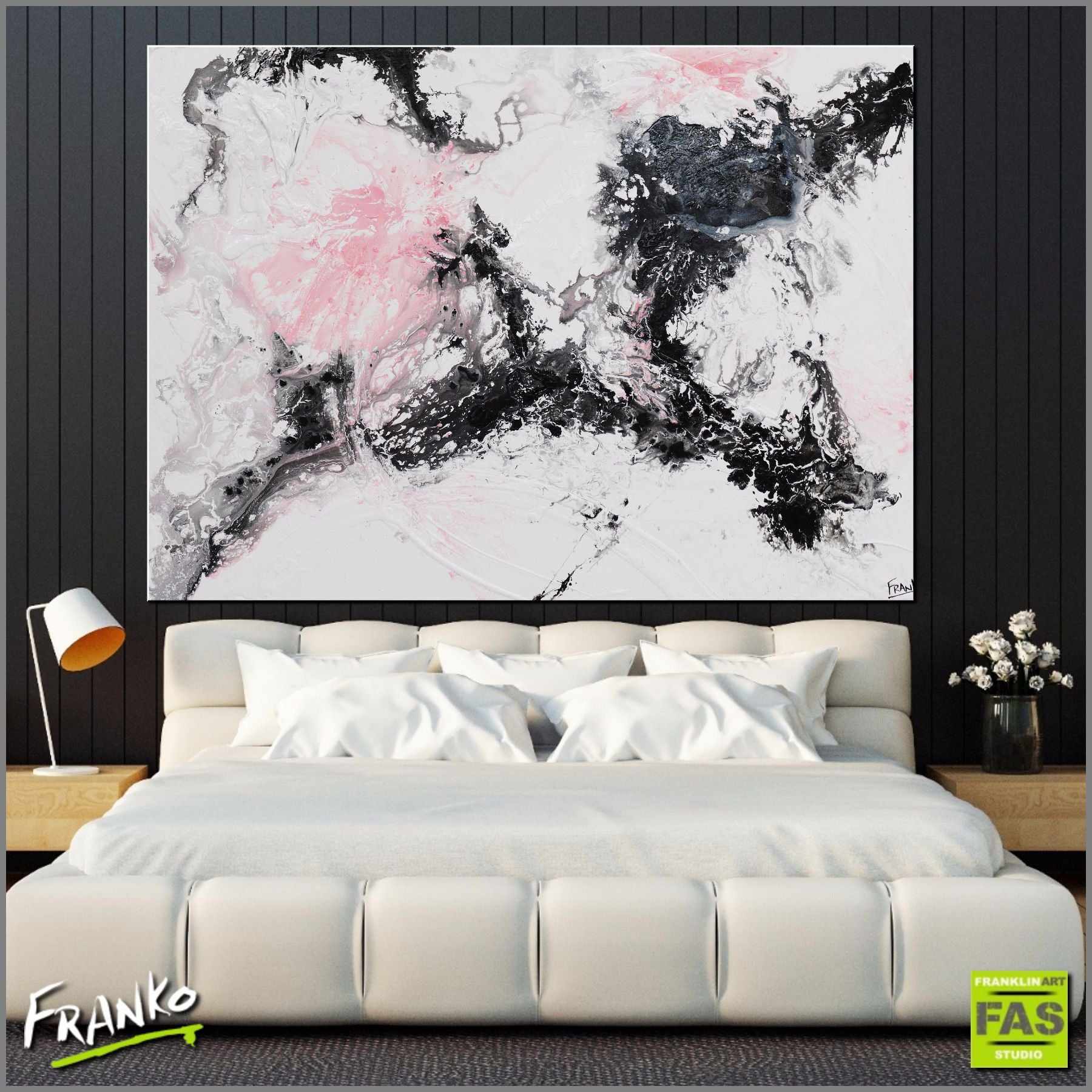 Pink Romance 140cm x 100cm White Black Pink Abstract Painting(SOLD)-abstract-[Franko_Artist]-[Australian_artist]-[Gold_Coast]-[Brisbane]-[modern]-[contemporary]-[original]-[Large_artwork]-[The_Block]-[Dream_Homes]-[ideas]-[Grand_Designs]-[Art_Lover]-Franklin Art Studio