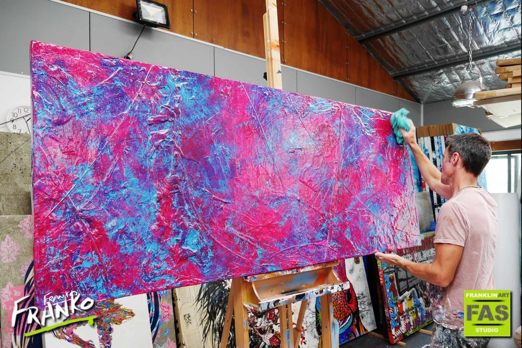 Pink Twizzle 200cm x 80cm Pink Blue Abstract Painting (SOLD)-Abstract-[Franko_Artist]-[The_Block]-[Dream_Homes]-[ideas]- [Grand_Designs]-Franklin Art Studio